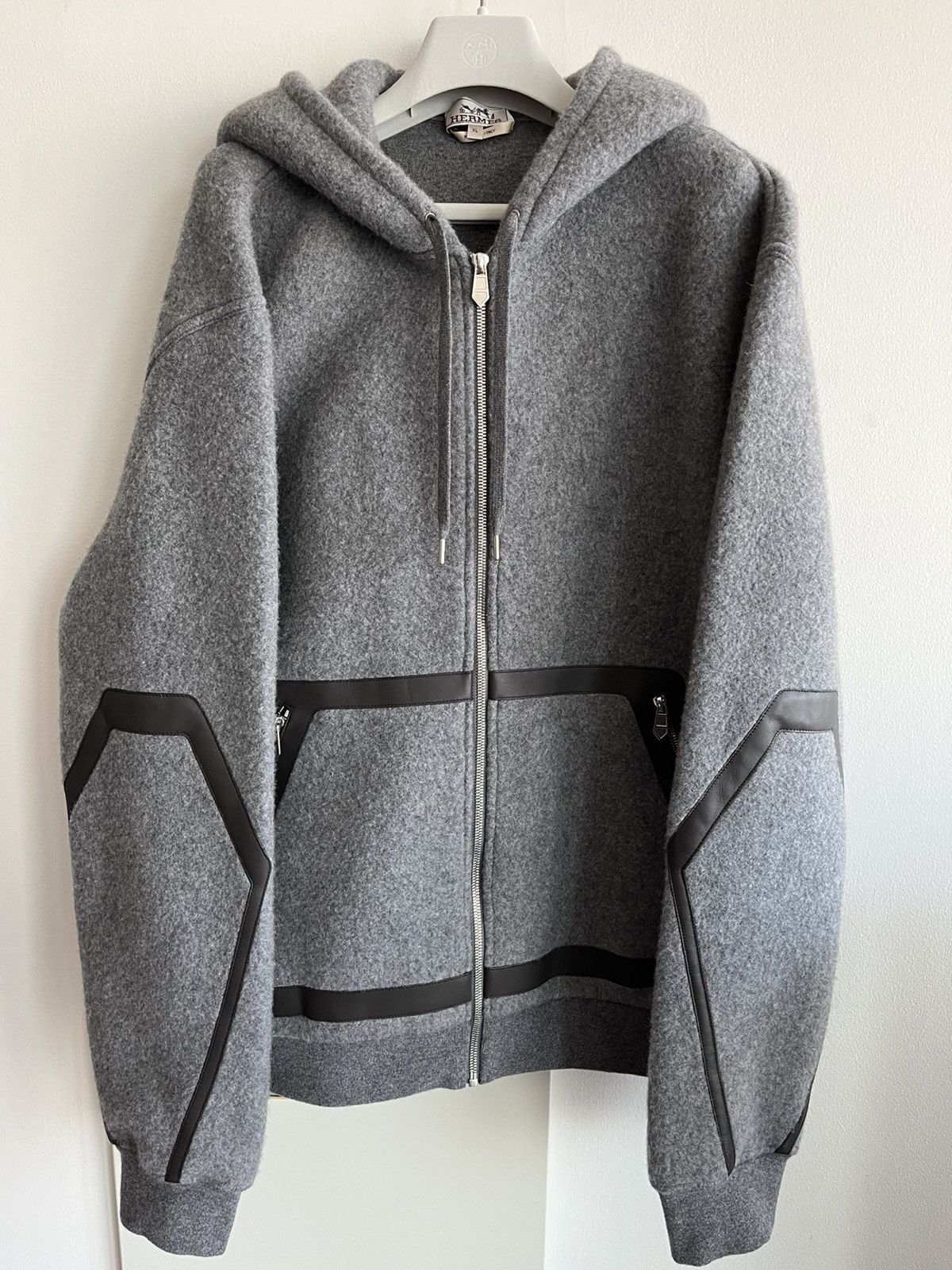 Hermes $5k Super Runway Leather Cashmere Hooded Sweater