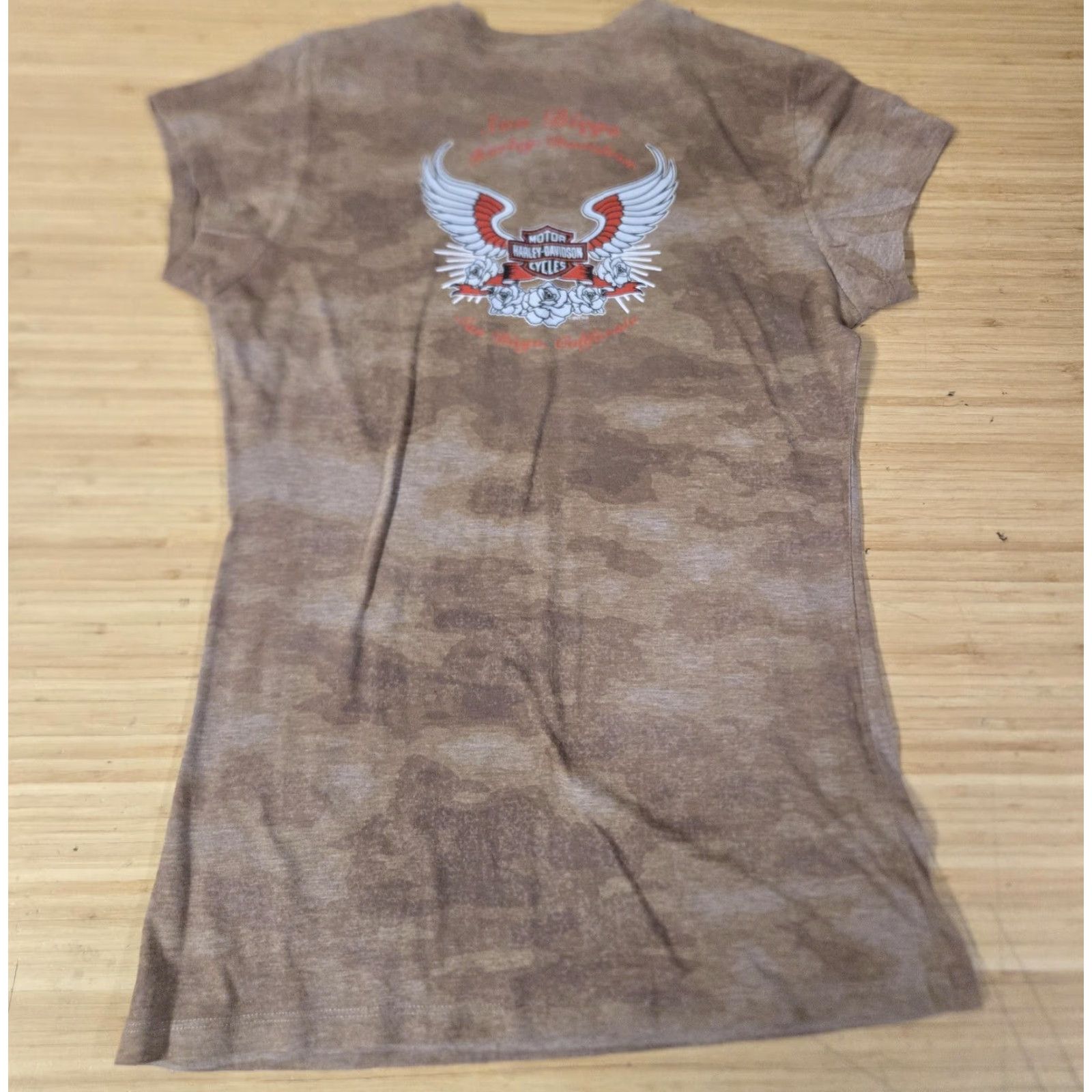 Harley Davidson VINTAGE Harley-Davidson Shirt Womens Large Brown Camouflage Heart Flame San Diego California Tee Size L / US 10 / IT 46 - 4 Thumbnail