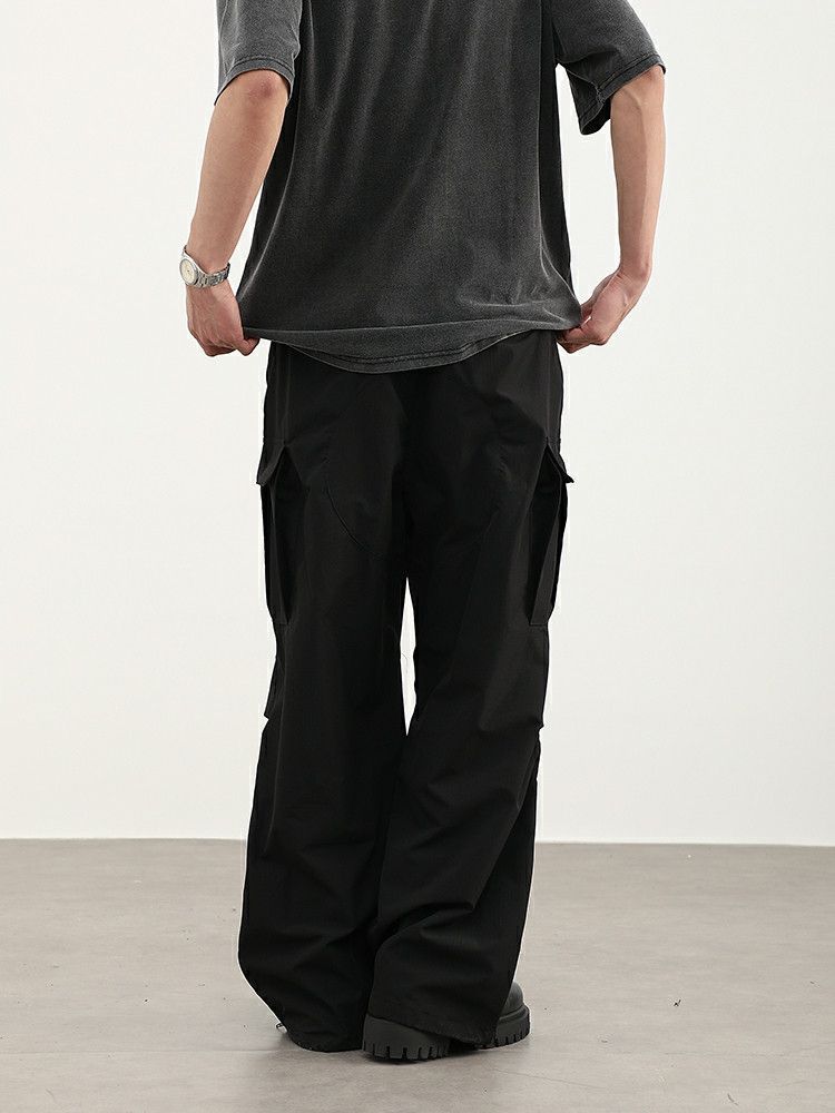military utility flared pleated baggy cargo pants