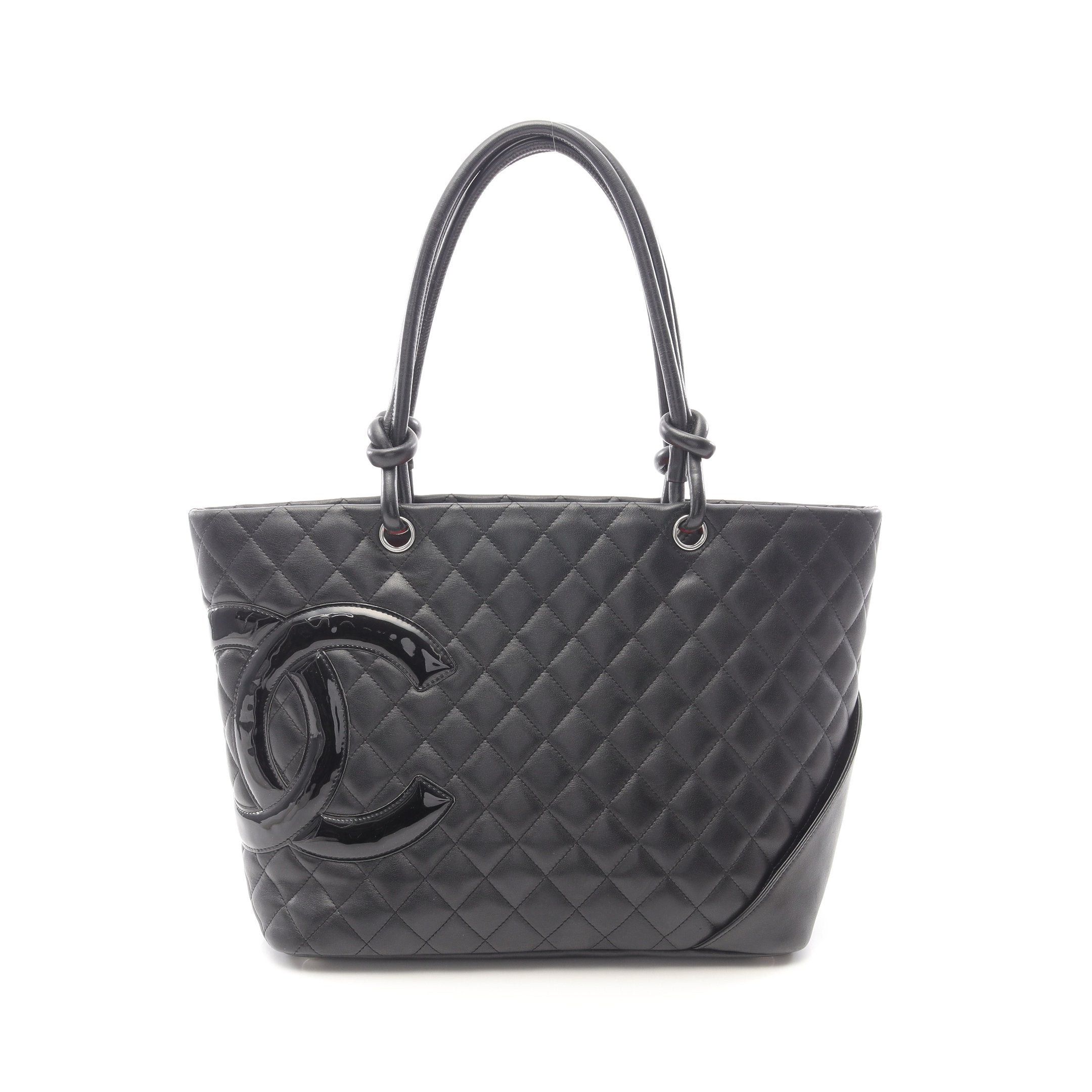 Chanel Cambon Line Large Shoulder Bag Tote Leather Black White Silver Hardware, Women's