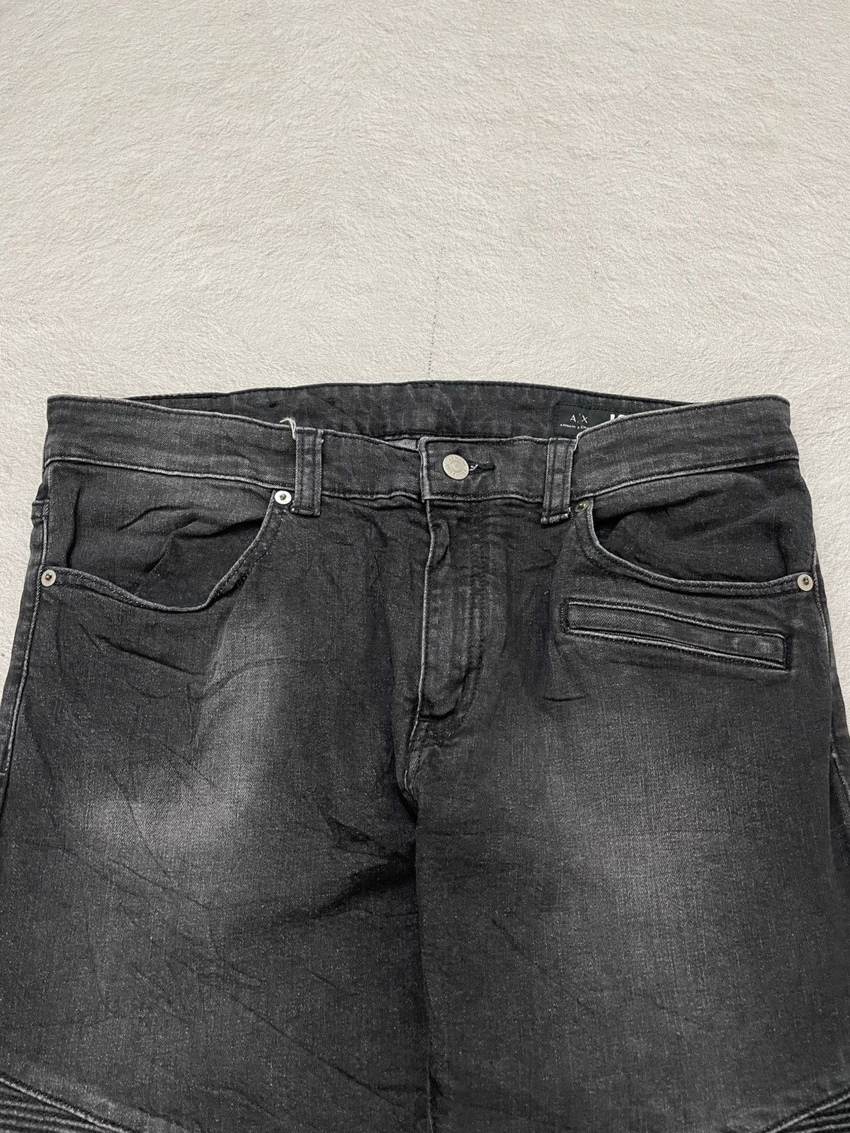 Armani Exchange Armani Exchange Black Biker Jeans w/ Ribbed Knee Panels LGB Size US 34 / EU 50 - 4 Thumbnail
