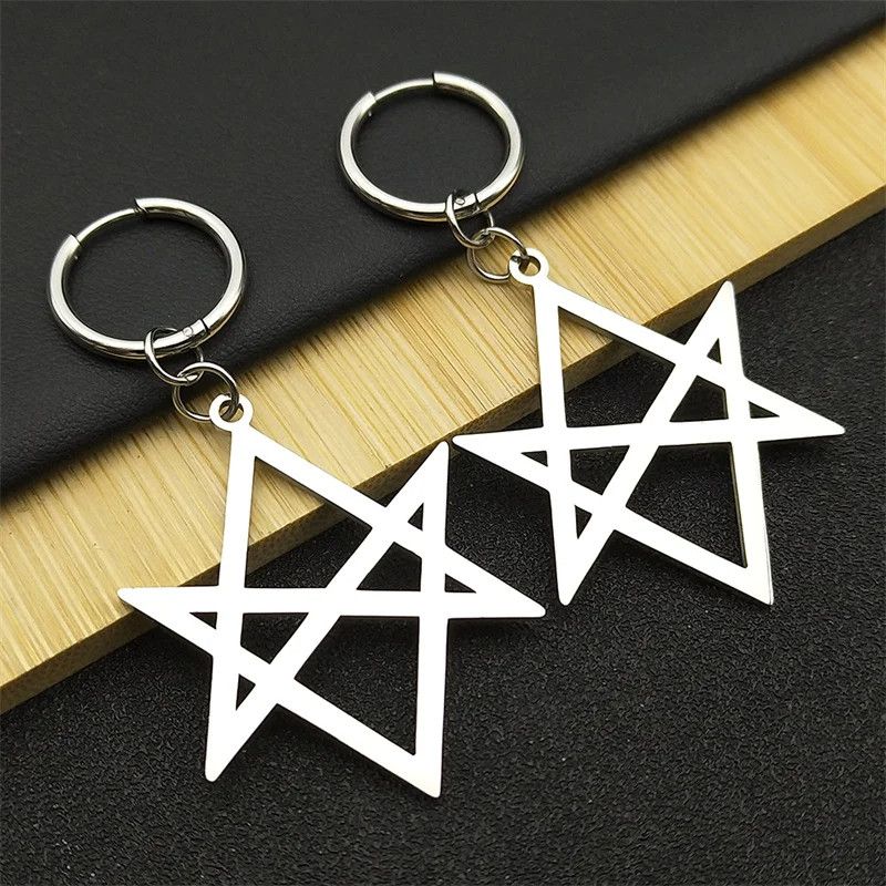 Jewelry Goth Unicursal Hexagram Hoop Earrings Jewelry Gift Size ONE SIZE - 3 Thumbnail
