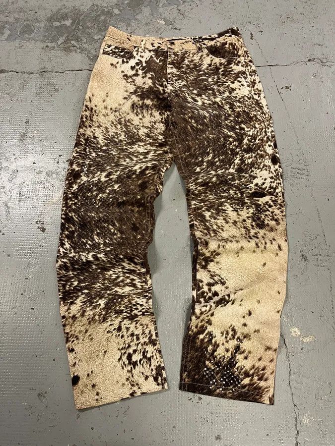 Roberto Cavalli FW1999 Roberto Cavalli Fur Movement Cow Print Beige Pants Size US 32 / EU 48 - 1 Thumbnail