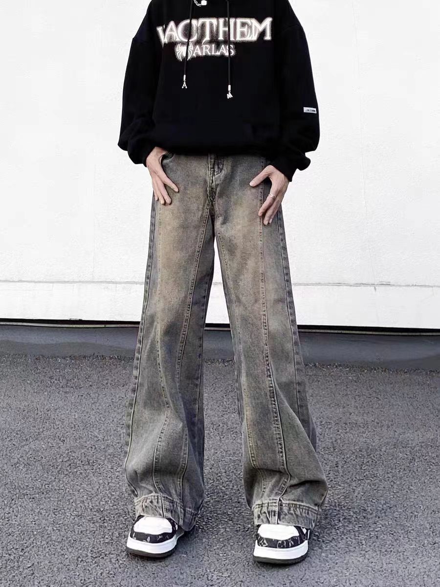 Street vintage distressed washed micro-flared jeans