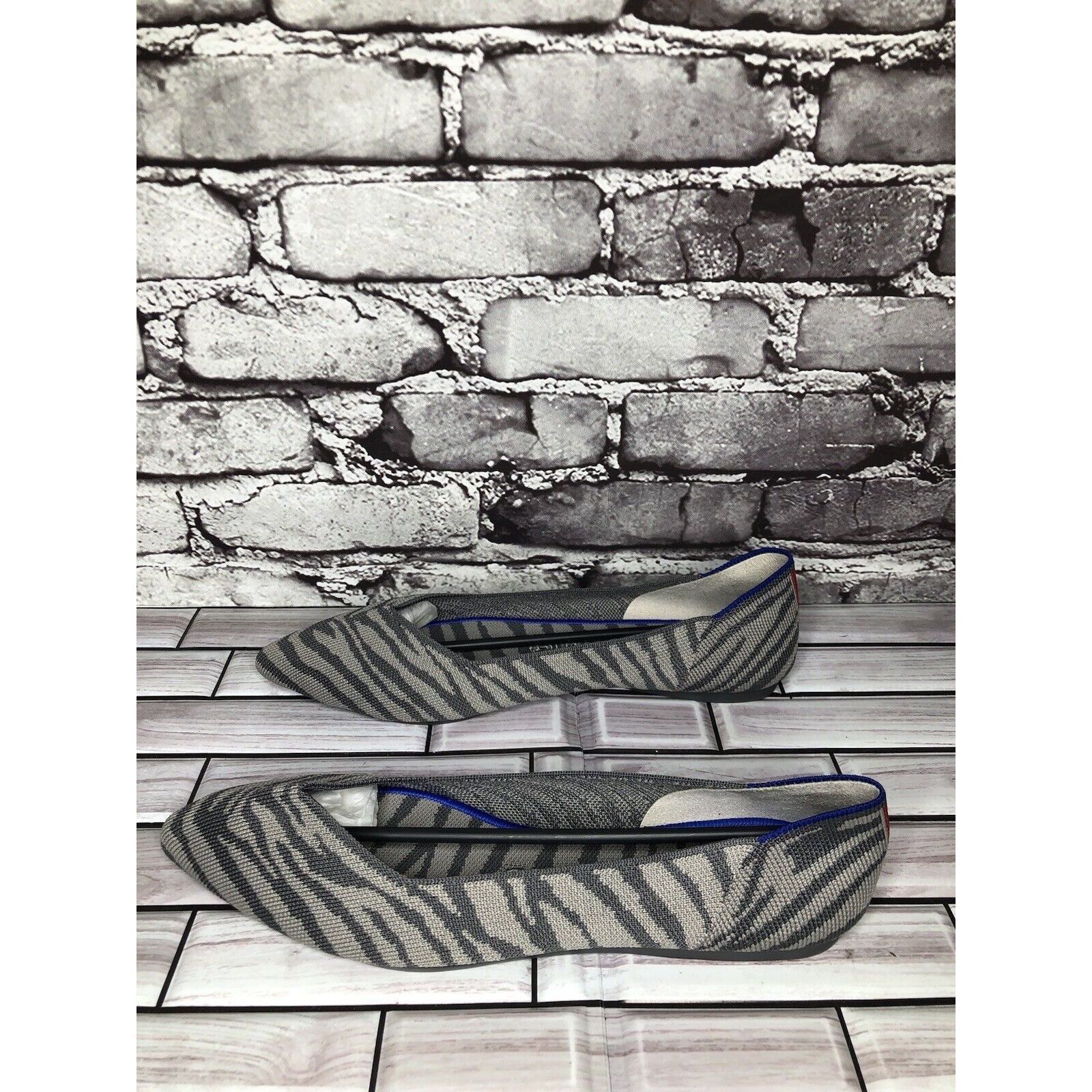 Other Rothy’s The Point Retired Grey Zebra Fabric Stripe Flats Wom Size US 9.5 / IT 39.5 - 10 Thumbnail