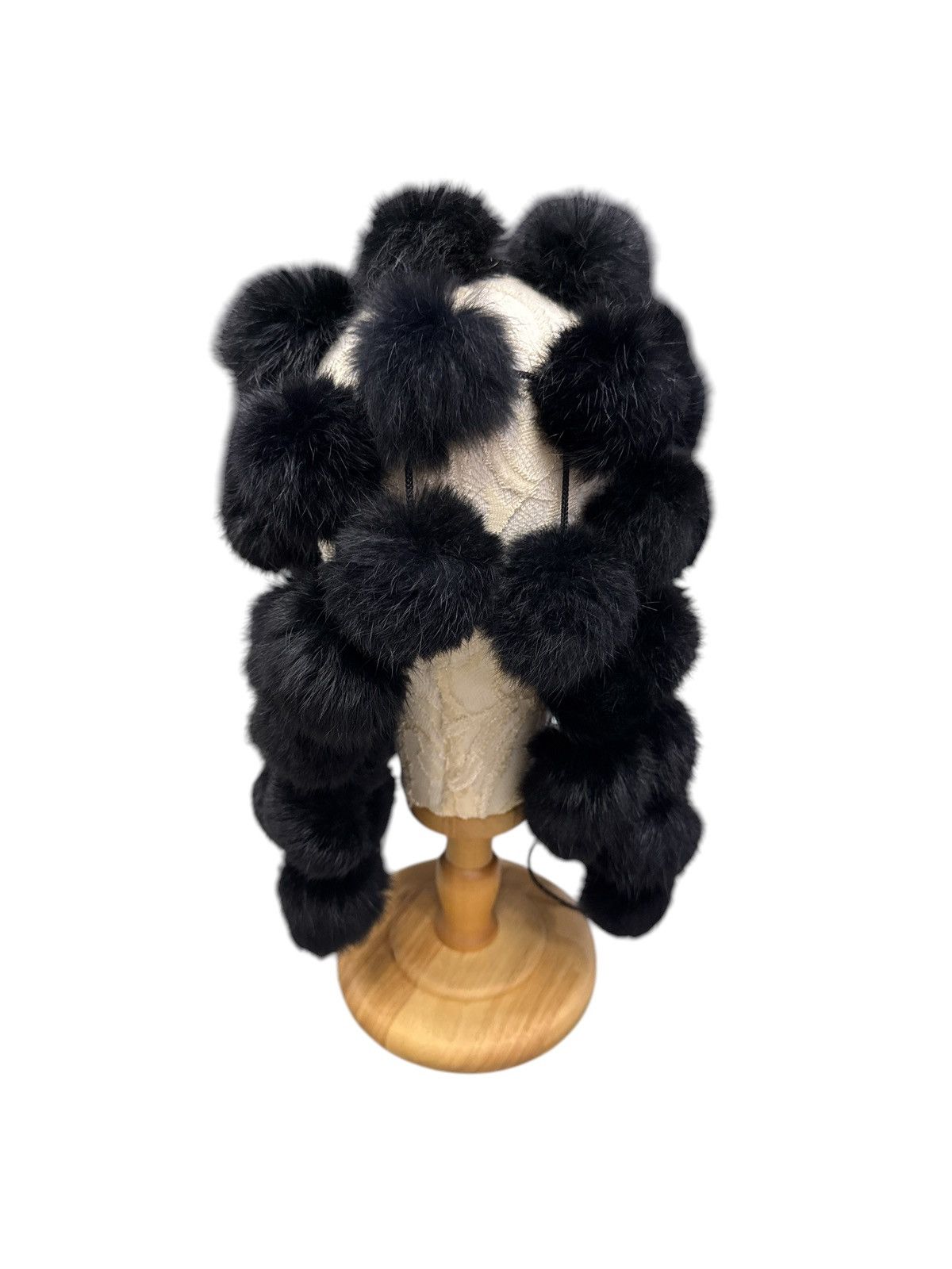 Japanese Brand BLACK POM-POM RABBIT FUR SCARF Size ONE SIZE - 3 Thumbnail
