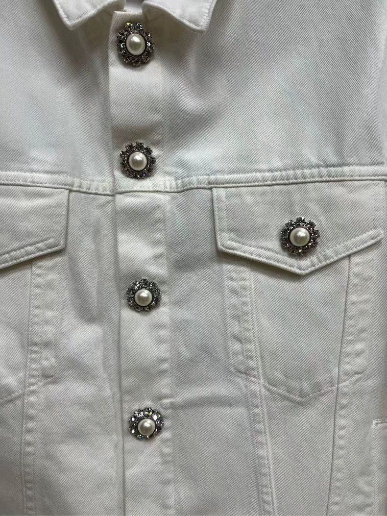Prada Miumiu Pearl Button Logo Denim Jacket -2505 Size S / US 4 / IT 40 - 3 Thumbnail