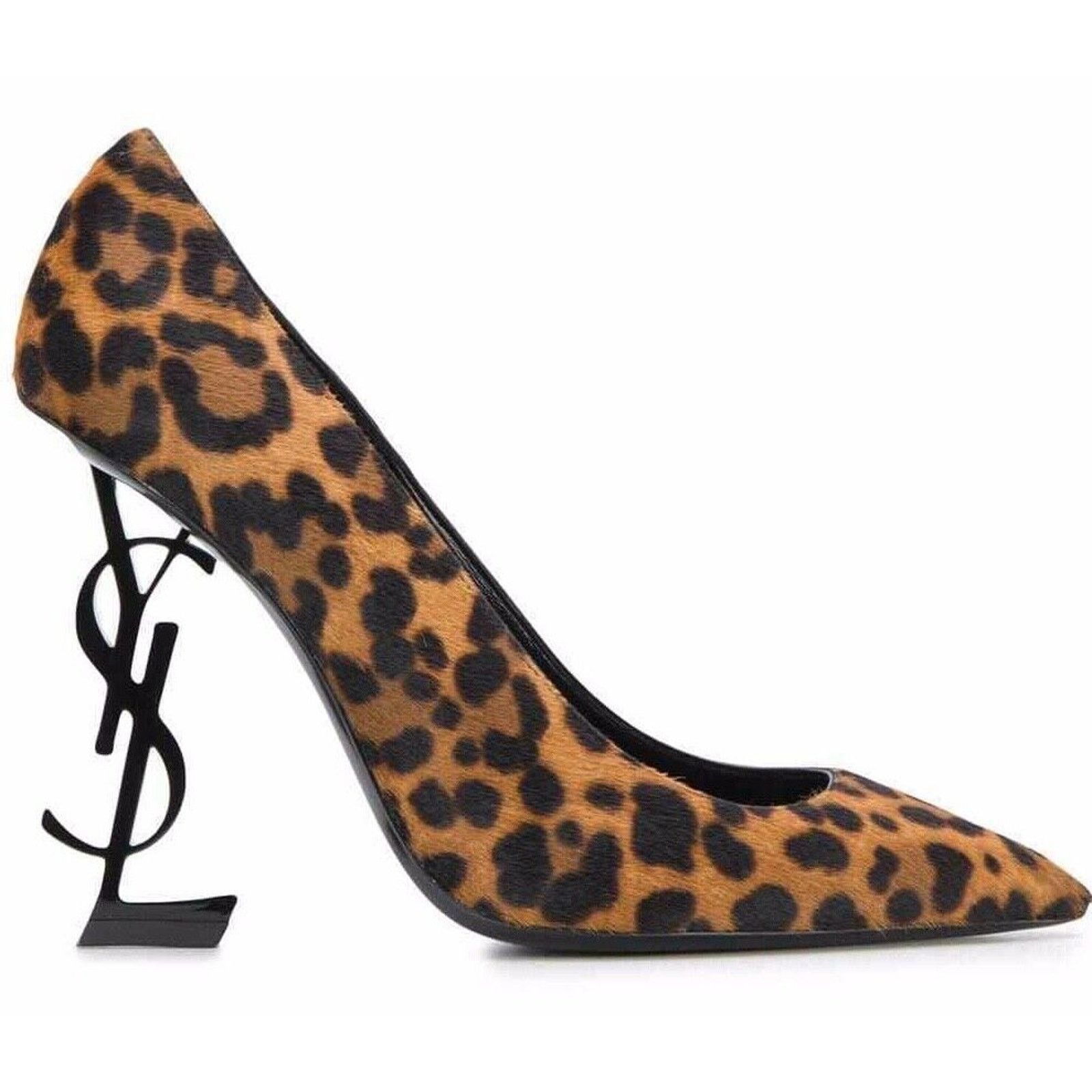 Yves Saint Laurent YSL Logo Opyum Opium 110 Black Brown Leopard Heel Pump 38 Size US 8 / IT 38 - 1 Thumbnail