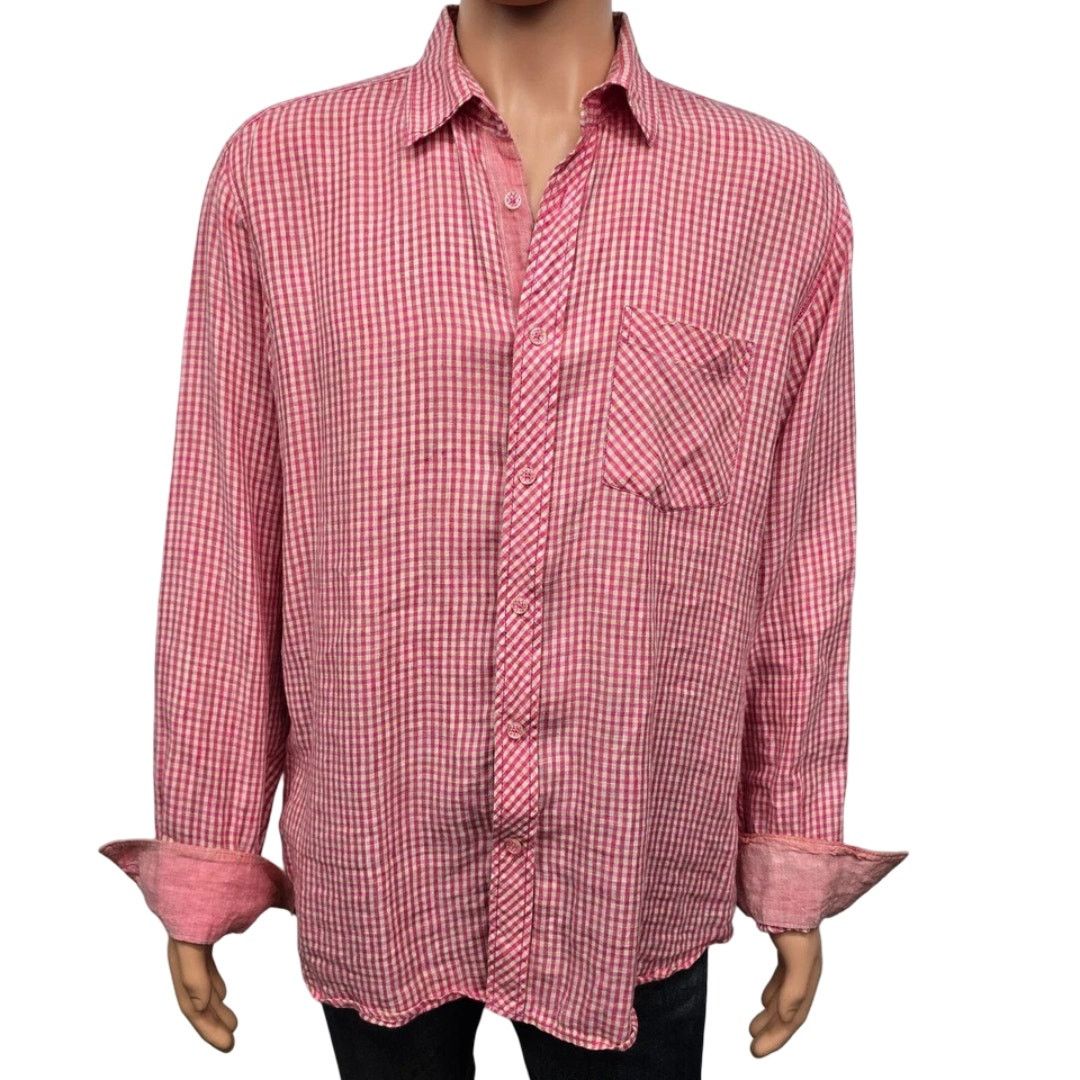 BUGATCHI BUGATCHI Uomo Linen Shirt L Gingham Check Contrast Flip Cuff Size US L / EU 52-54 / 3 - 3 Thumbnail