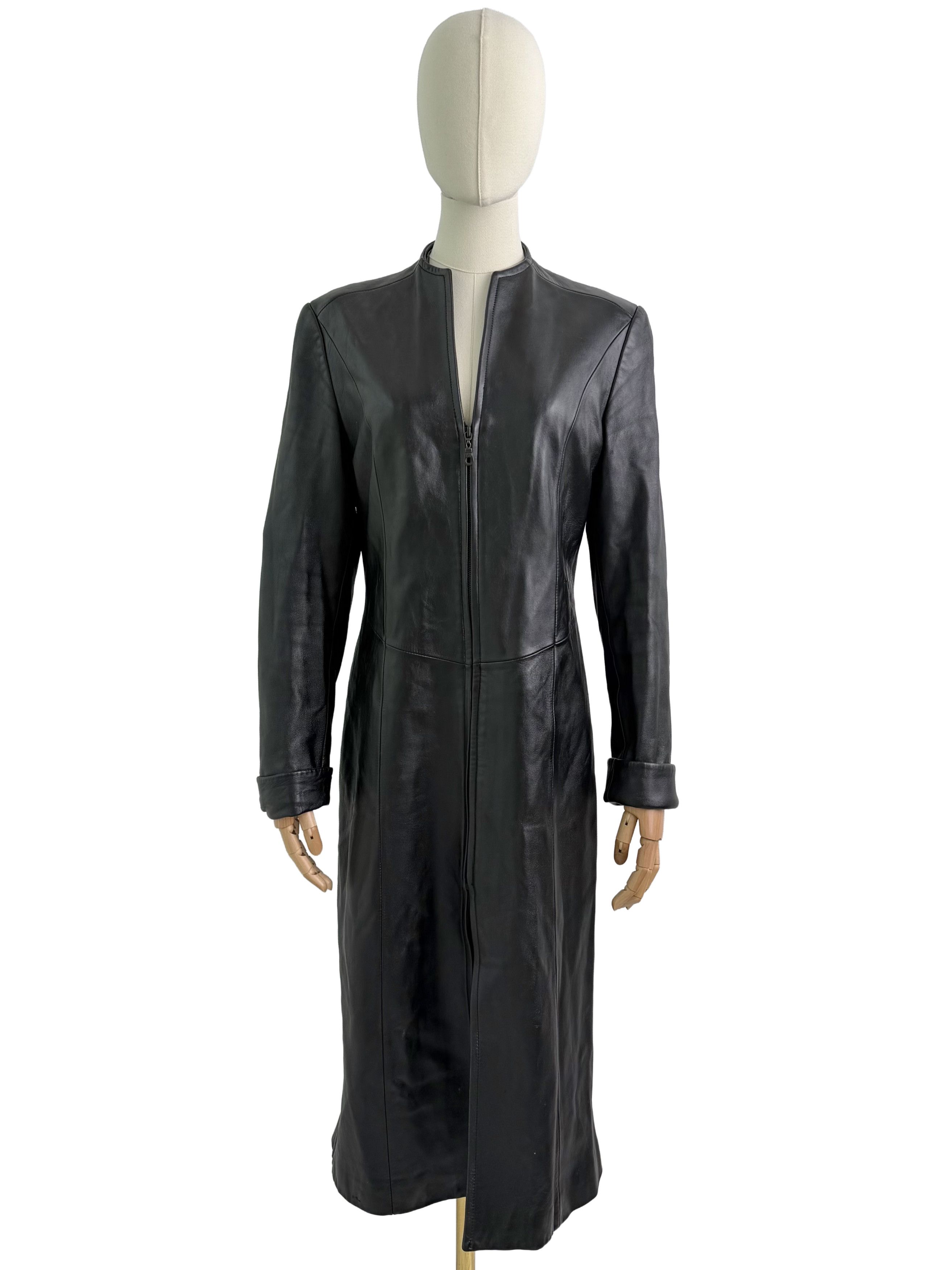 Vintage Vintage Leather Long Coat Zip Front Minimalist Maxi Jacket Size L / US 10 / IT 46 - 1 Thumbnail