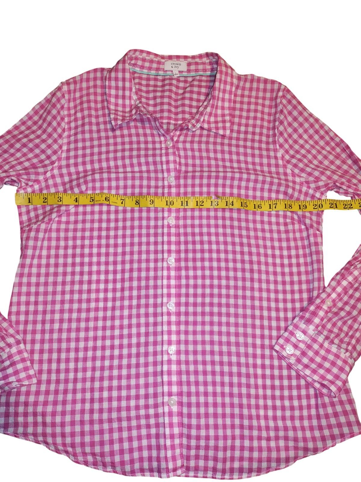 Designer Crown & Ivy Women's Pink and White Gingham Button-Down Shirt Size L / US 10 / IT 46 - 7 Thumbnail