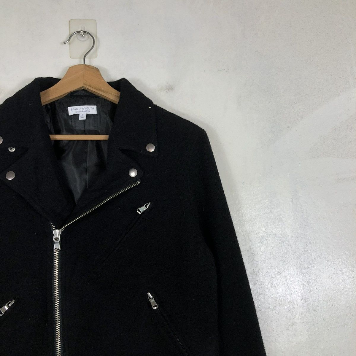 Japanese Brand 📌CROPPED WOOL BIKER JACKET BEAUTY & YOUTH DOUBLE COLLAR Size US S / EU 44-46 / 1 - 8 Thumbnail