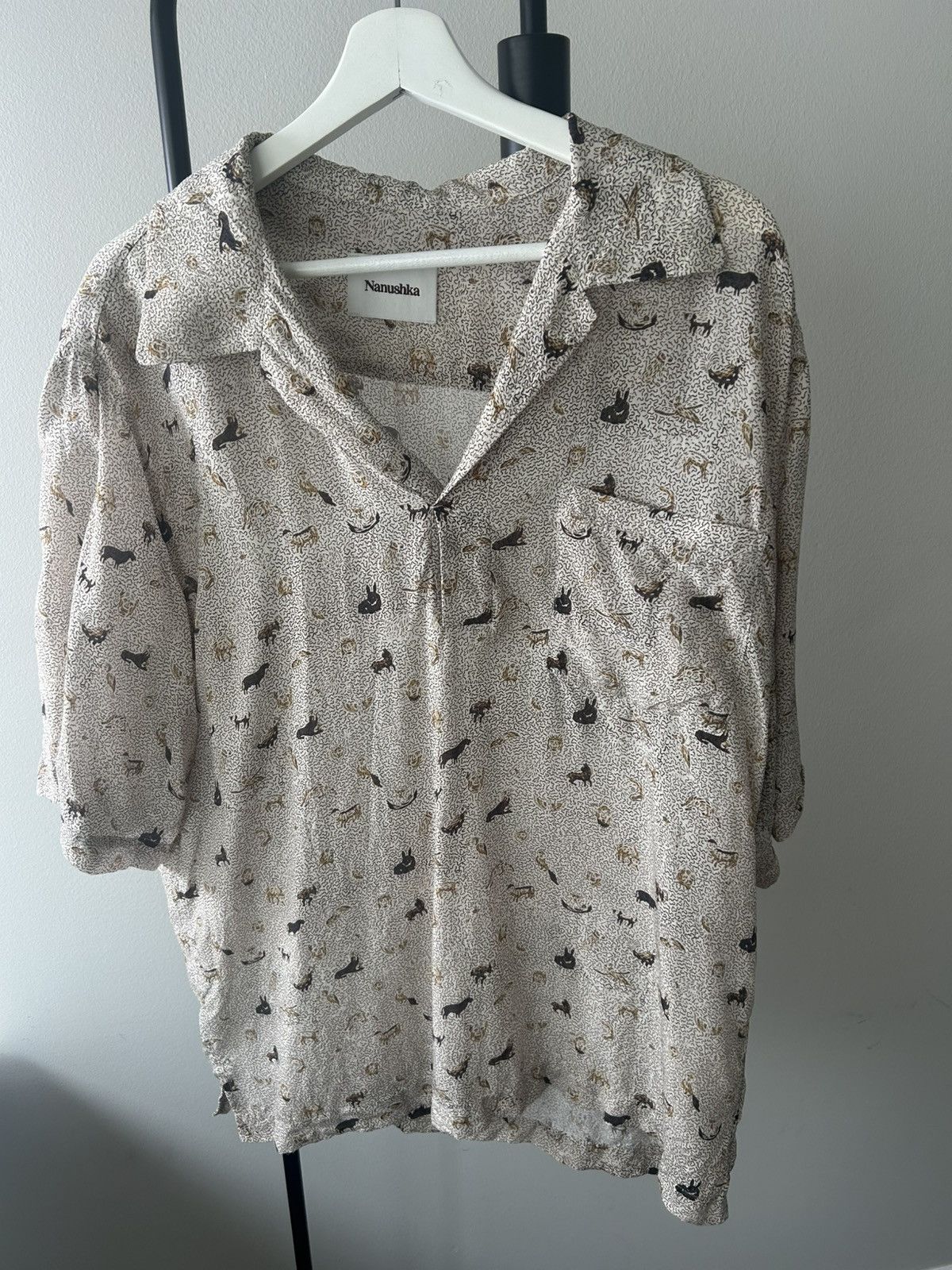 Nanushka Nanushka Animal Print Short Sleeve Shirt – 100% Cupro –Large Size US L / EU 52-54 / 3 - 1 Thumbnail