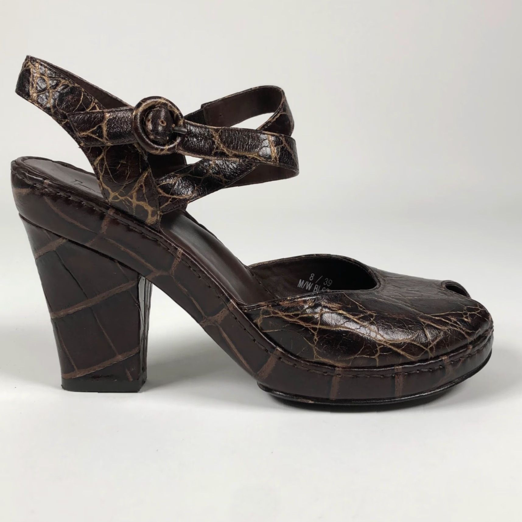 Vintage Bolo Womens Size 8 Brown Reptile Print Leather Slingback Platform Heels Size US 8 / IT 38 - 4 Thumbnail