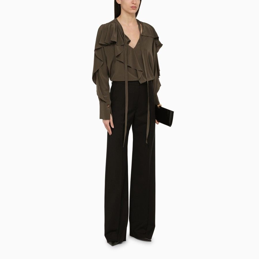 Victoria Beckham o1d2blof1124 Long Sleeves Silk Blouse in Dark Green Size XS / US 0-2 / IT 36-38 - 2 Thumbnail