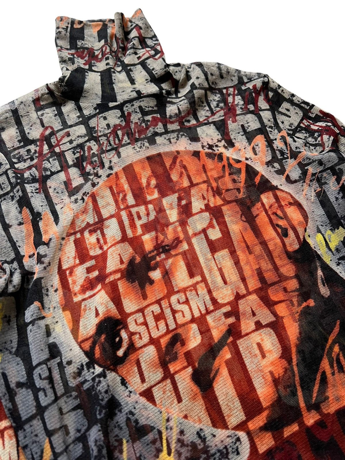 Jean Paul Gaultier AW1997 Fight Racism Tattoo Mesh L/S Shirt Size US L / EU 52-54 / 3 - 3 Thumbnail