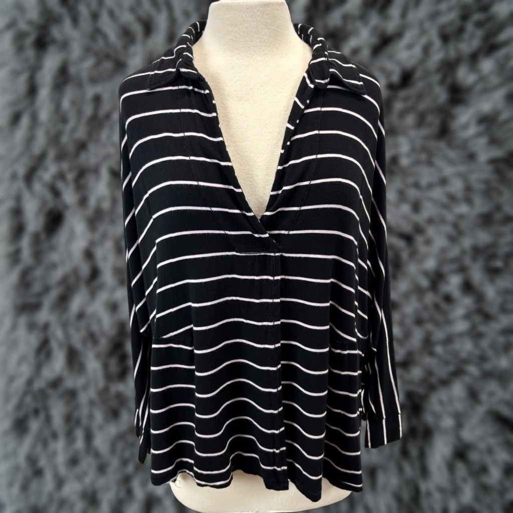Free People Free People Shirt Women M Black Striped Tunic Oversized Casual Womens Size M / US 6-8 / IT 42-44 - 1 Thumbnail