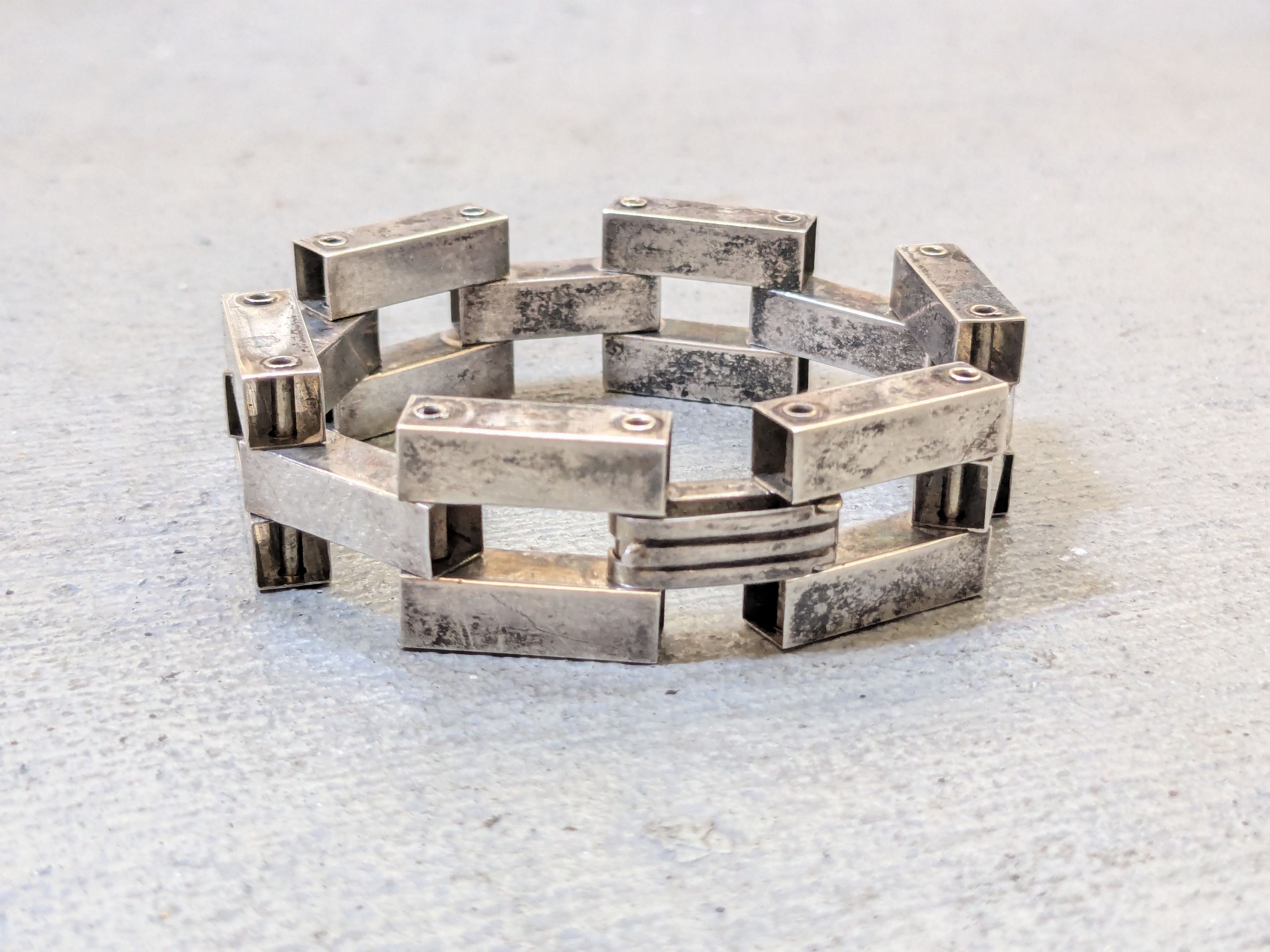 Other Vintage Sterling Silver Bracelet Modern Industrial 7.75" Size ONE SIZE - 1 Thumbnail