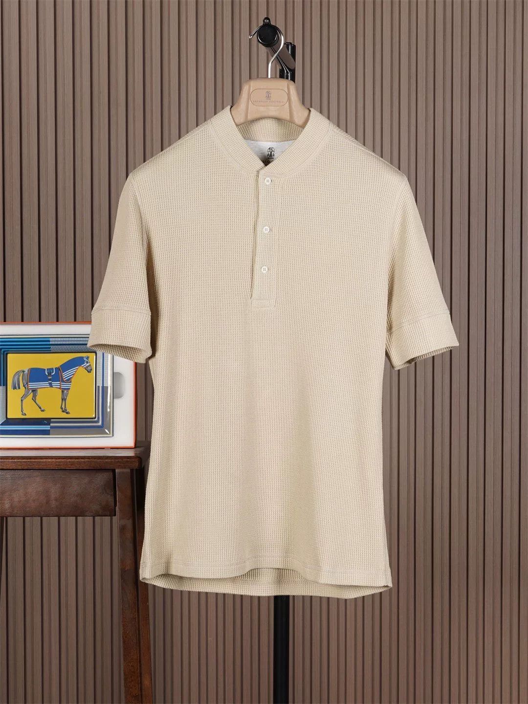 Brunello Cucinelli Men's Waffle Henley Short Sleeve