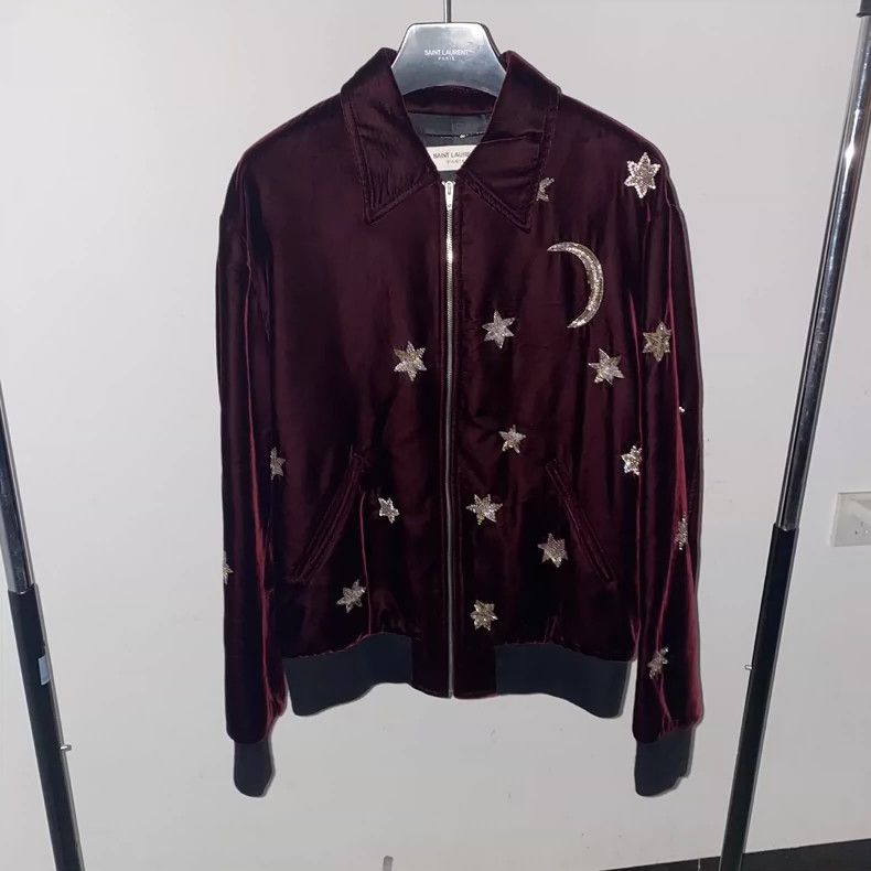 Saint Laurent Paris saint Laurent paris16 FW Wine Red Velvet Star-Moon Jacket Size US M / EU 48-50 / 2 - 1 Thumbnail