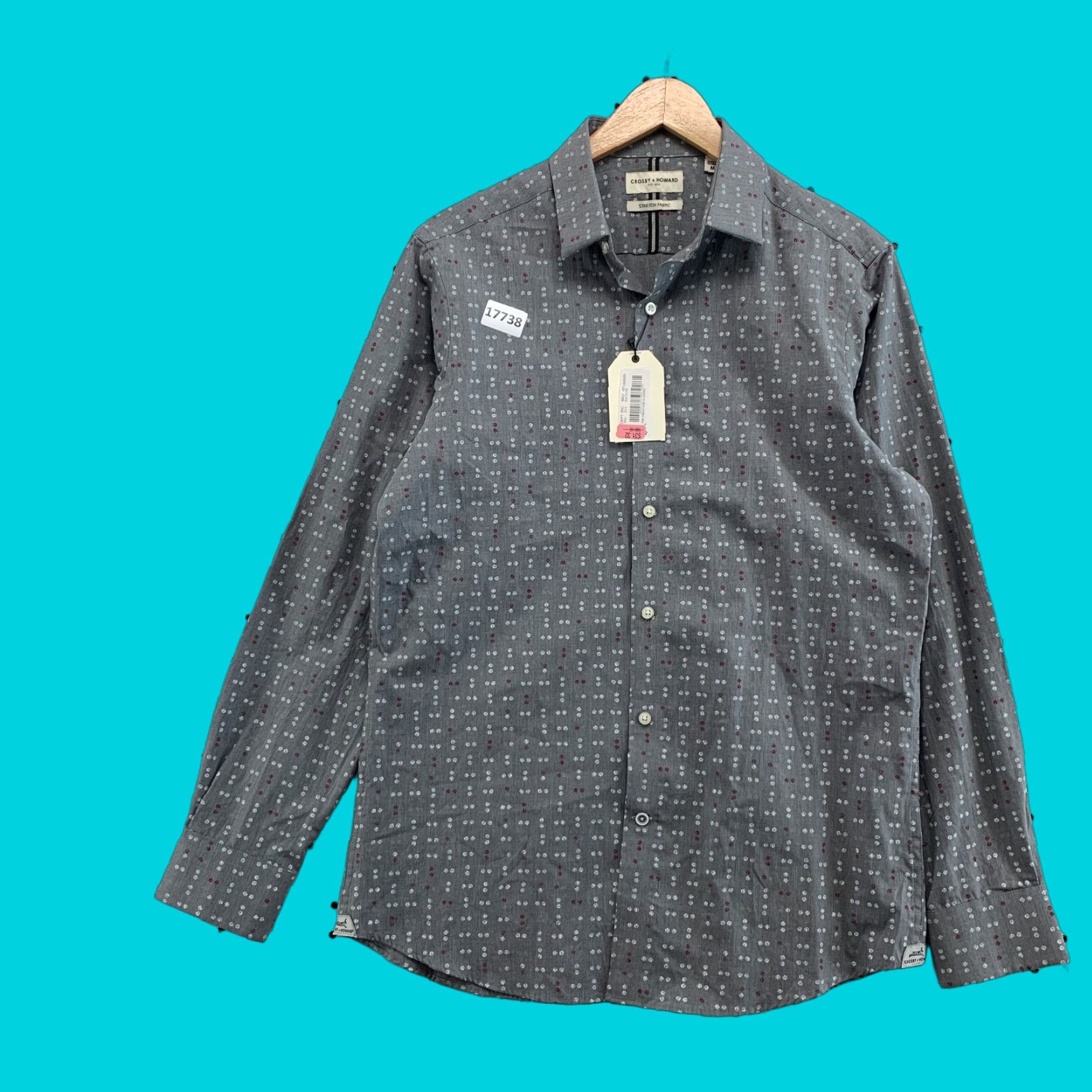 Vintage Crosby & Howard Button-Up Shirt Mens Medium Gray Stretch Polka Dot Adult M Men Size US M / EU 48-50 / 2 - 1 Thumbnail