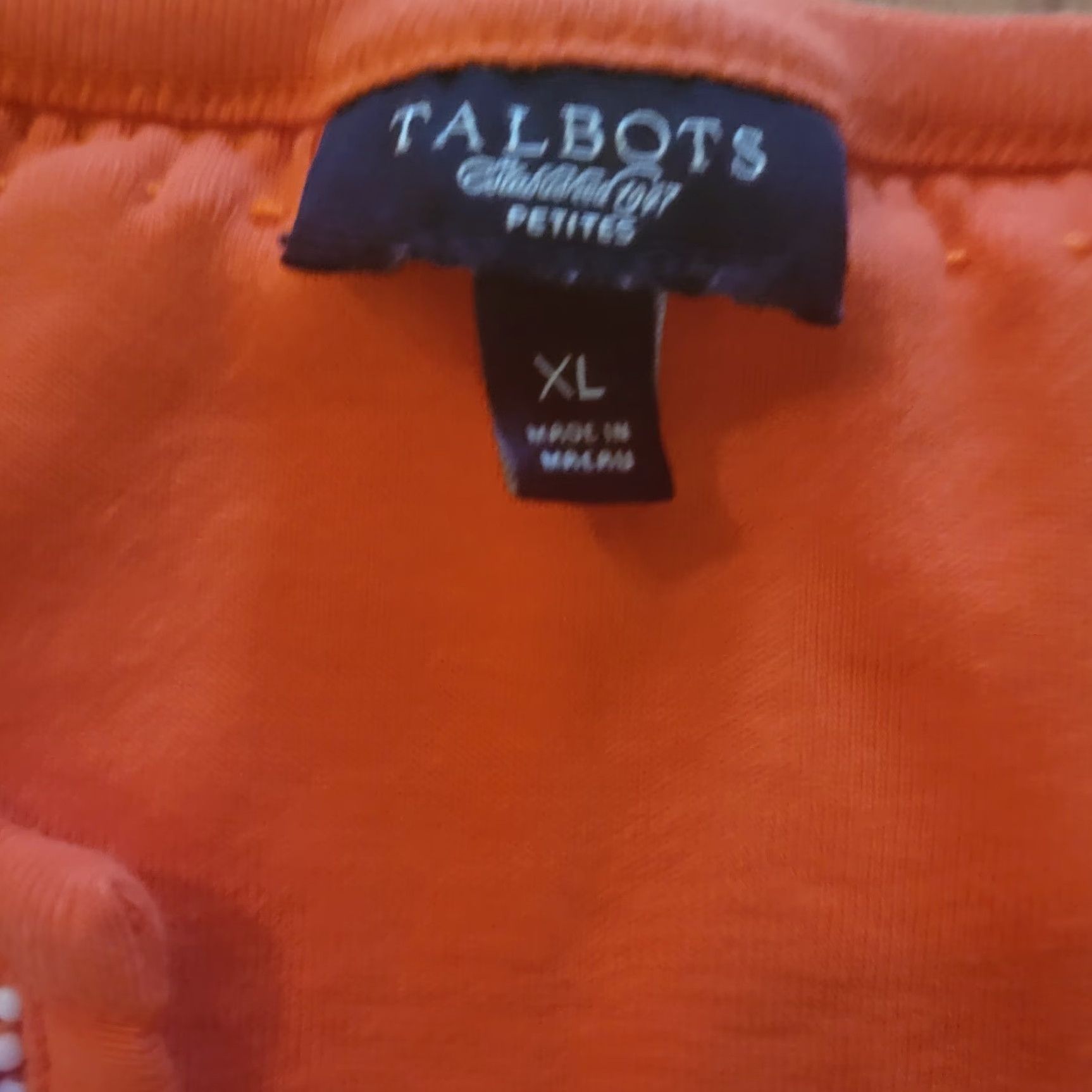Talbots Talbots Blouse Shirt Womens XL Orange White Beaded Neckline V-Neck Short Sleeve Casual Jersey Cotton Shirt Size XL / US 12-14 / IT 48-50 - 4 Thumbnail