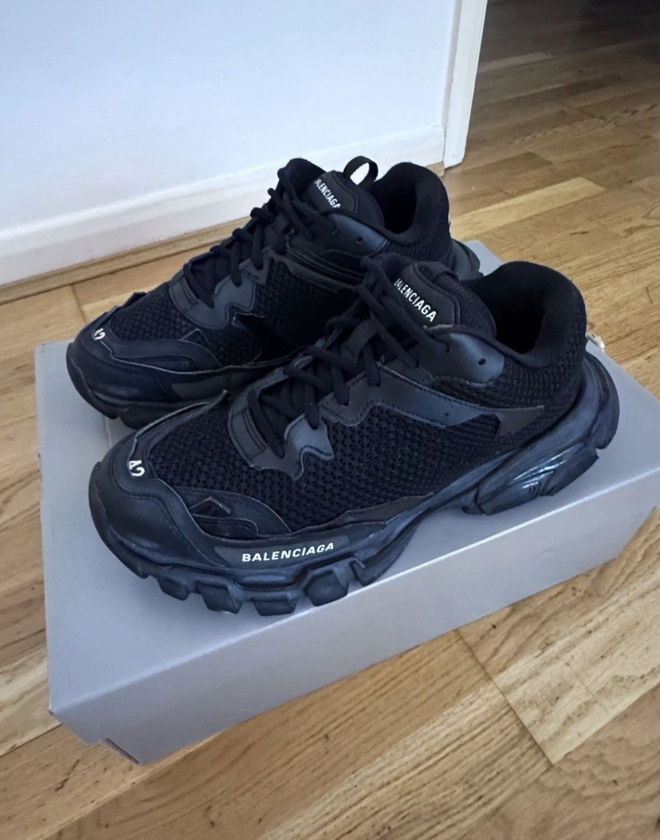 Balenciaga Track 3 Trainers Black Size 8 Faux Leather Shoes, Men's