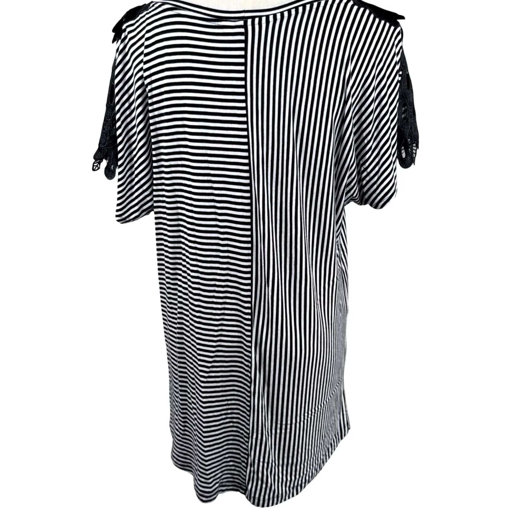 Vintage Christopher Banks L Tunic Top Striped Floral Lace Shoulder Parisian French Girl Size L / US 10 / IT 46 - 4 Thumbnail