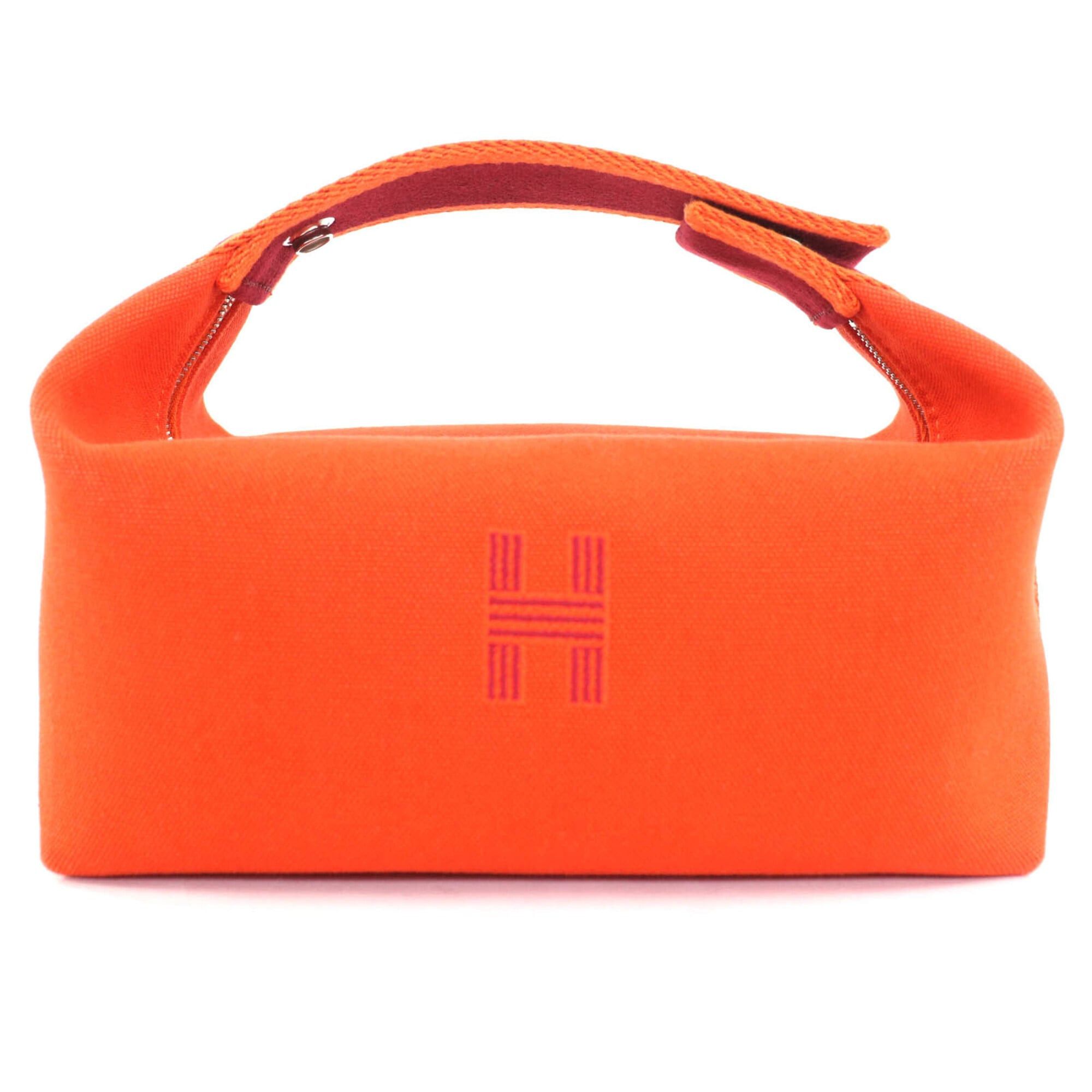 Hermes HERMES Bride à Black PM 100% Wool, Silver Hardware, Sellier Button, H Logo, Canvas Pouch Handbag, Orange, Made in France, Women's Size ONE SIZE - 1 Thumbnail
