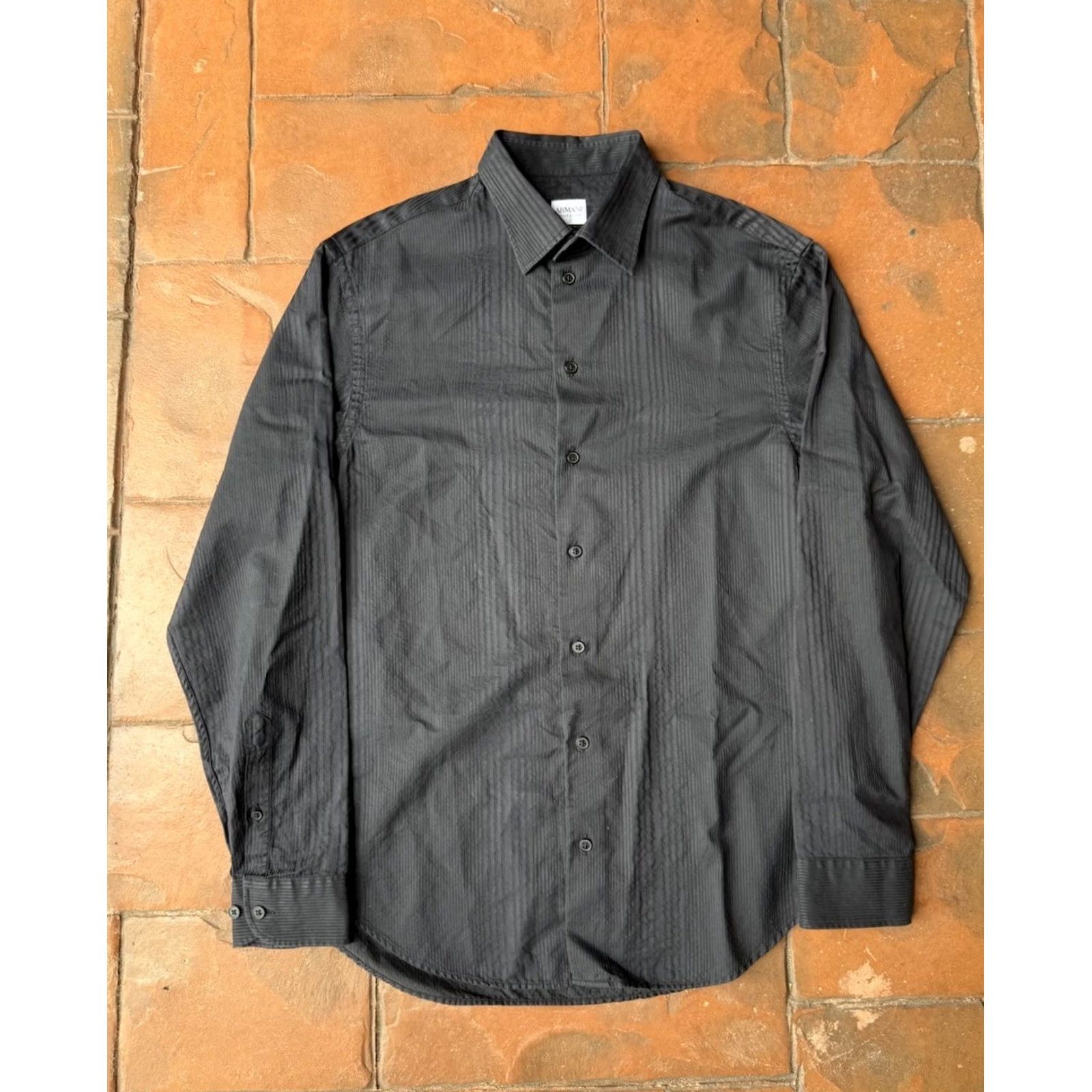 Armani ARMANI COLLEZIONI Textured Stripe Button Up Shirt Men’s M Black Size US M / EU 48-50 / 2 - 2 Thumbnail
