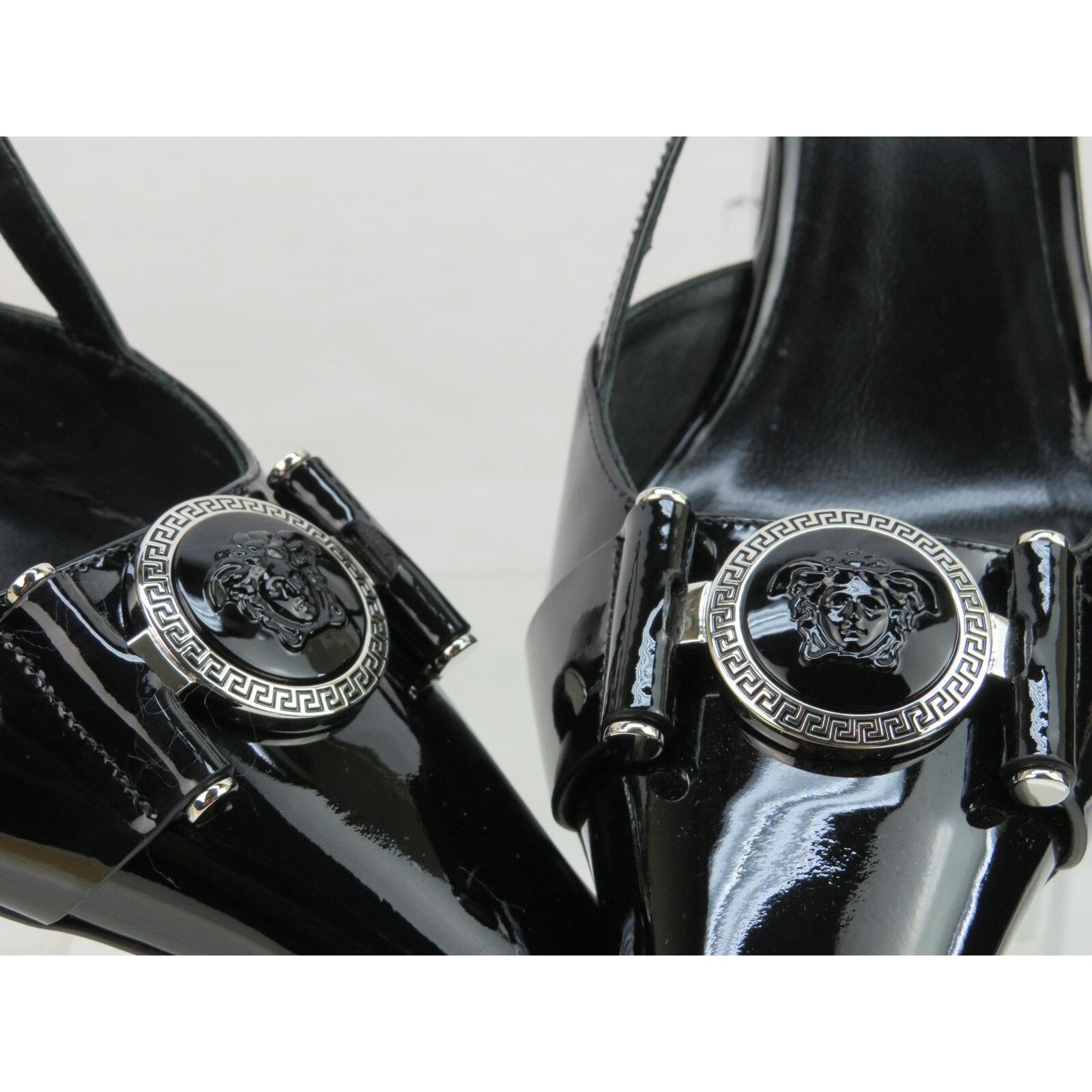 Versace VERSACE BLACK PATENT LEATHER COIN MEDUSA SANDALS PUMPS 37.5 Size US 7.5 / IT 37.5 - 5 Thumbnail
