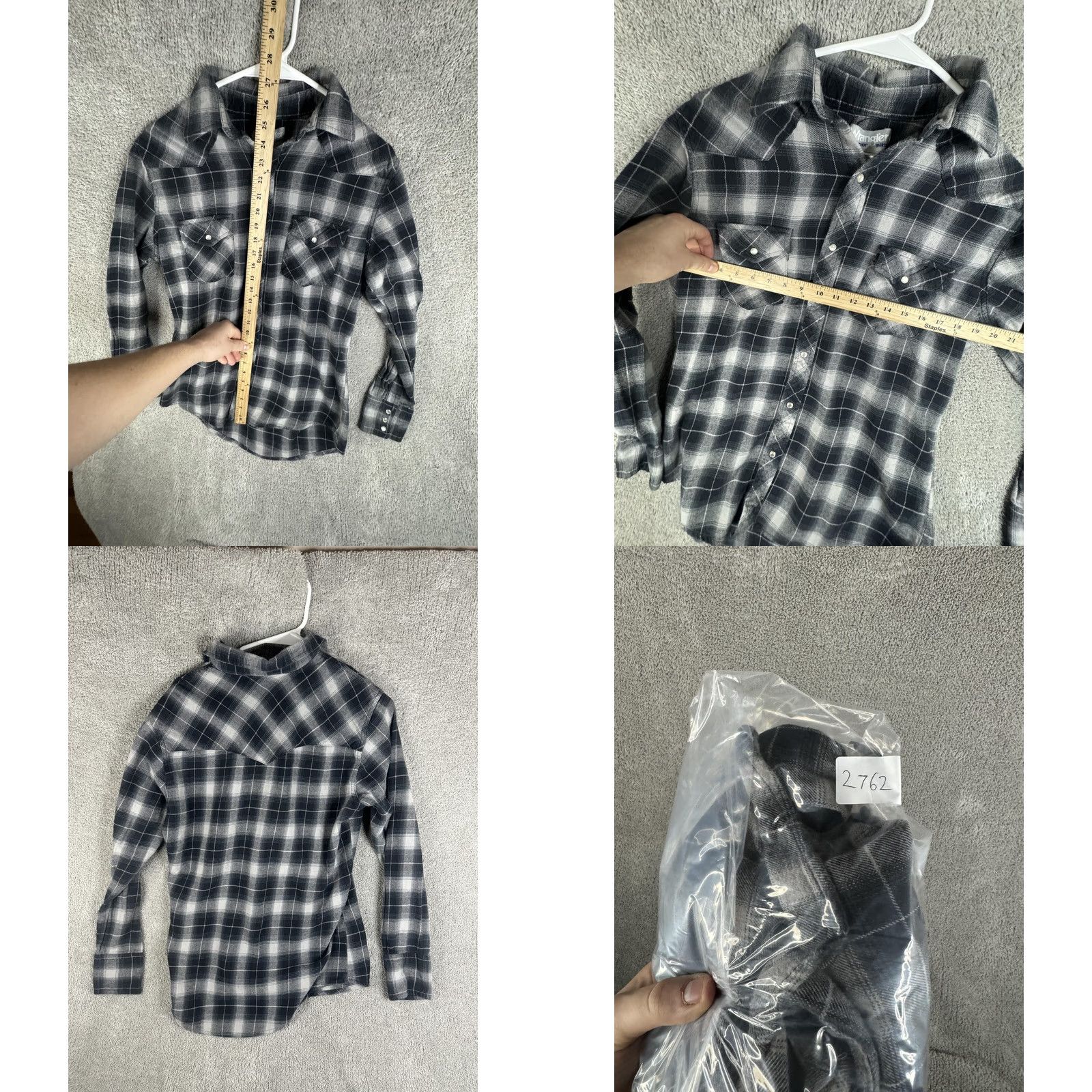 Wrangler Wrangler Shirt Mens Medium Gray Black Plaid Wrancher Western Snap Flannel Size US M / EU 48-50 / 2 - 8 Thumbnail