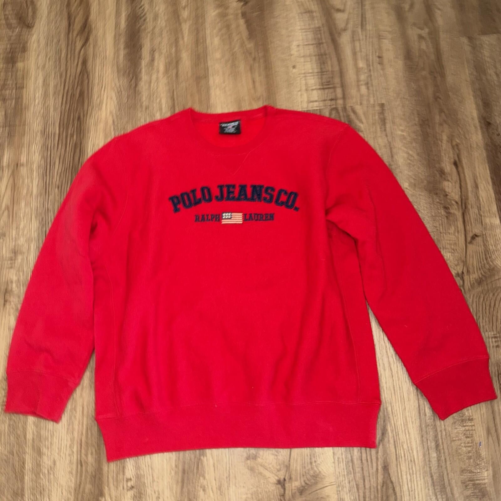Polo Ralph Lauren Vtg Polo Jeans Co. Ralph Lauren Sweatshirt Spellout Flag Red Size XL / US 12-14 / IT 48-50 - 5 Thumbnail