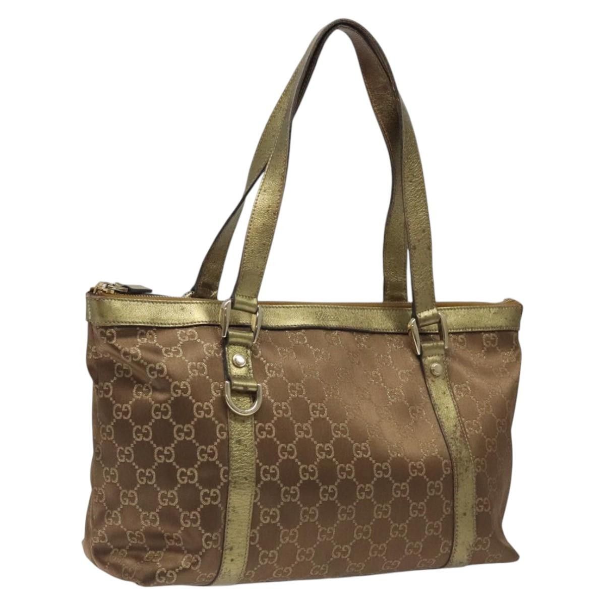 Gucci GG Canvas Tote Bag Brown Gold 141470 Auth My406 in Brown/Gold, Women's