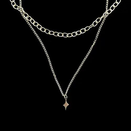Jewelry Star Chain Necklace Punk Gothic Chrome Rock Size ONE SIZE - 4 Thumbnail