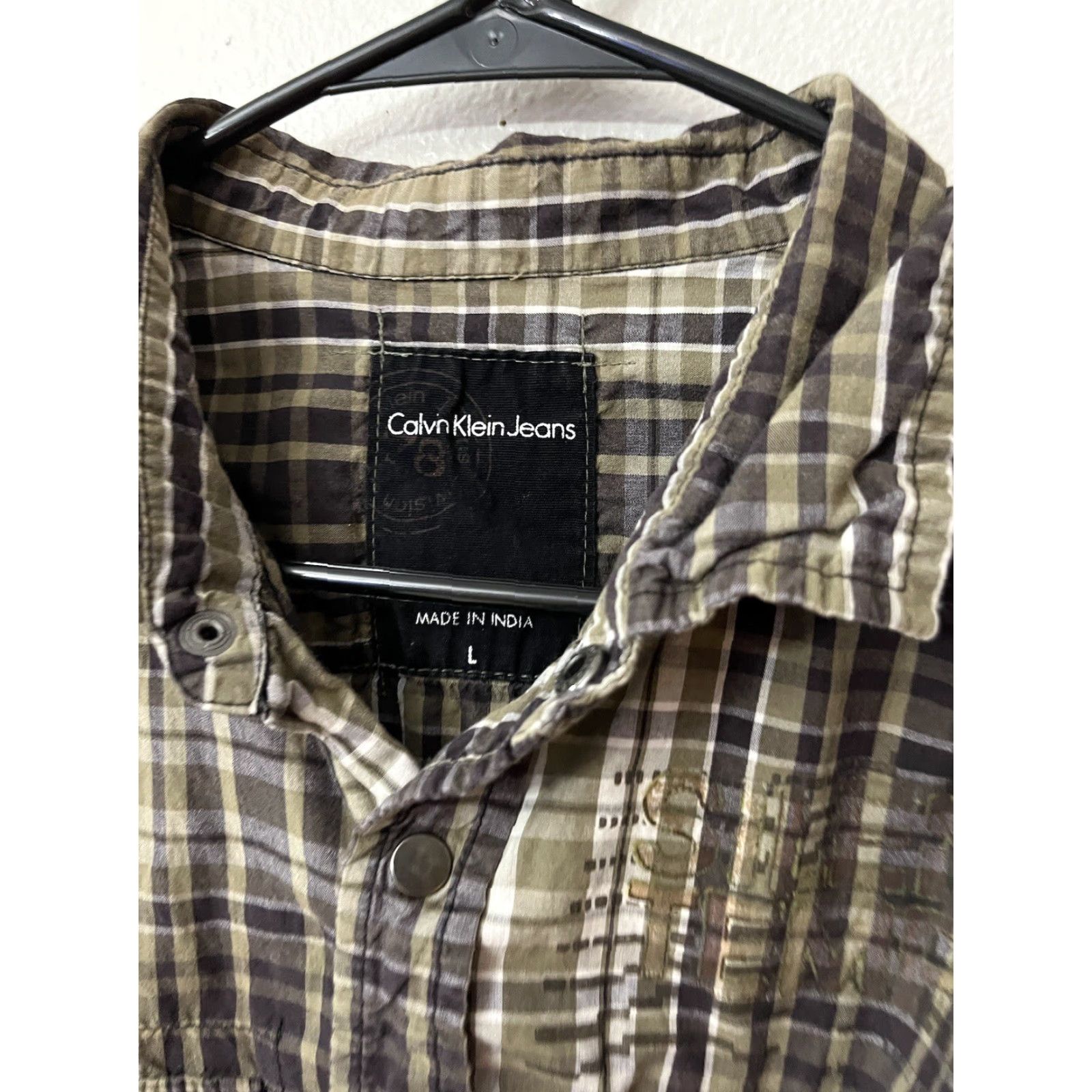 Vintage Calvin Klein Jeans Mens Large Western Shirt Metal Snap Long Sleeve Brown Plaid Size US L / EU 52-54 / 3 - 3 Thumbnail