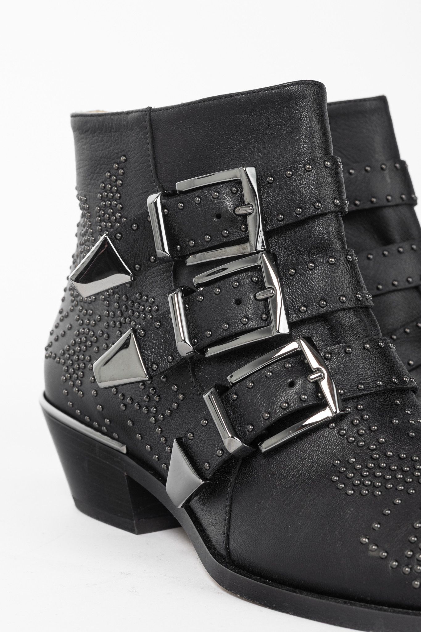 Chloe Chloe Susanna Black Studded Buckle Biker Ankle Boots Size US 5.5 / IT 35.5 - 8 Thumbnail