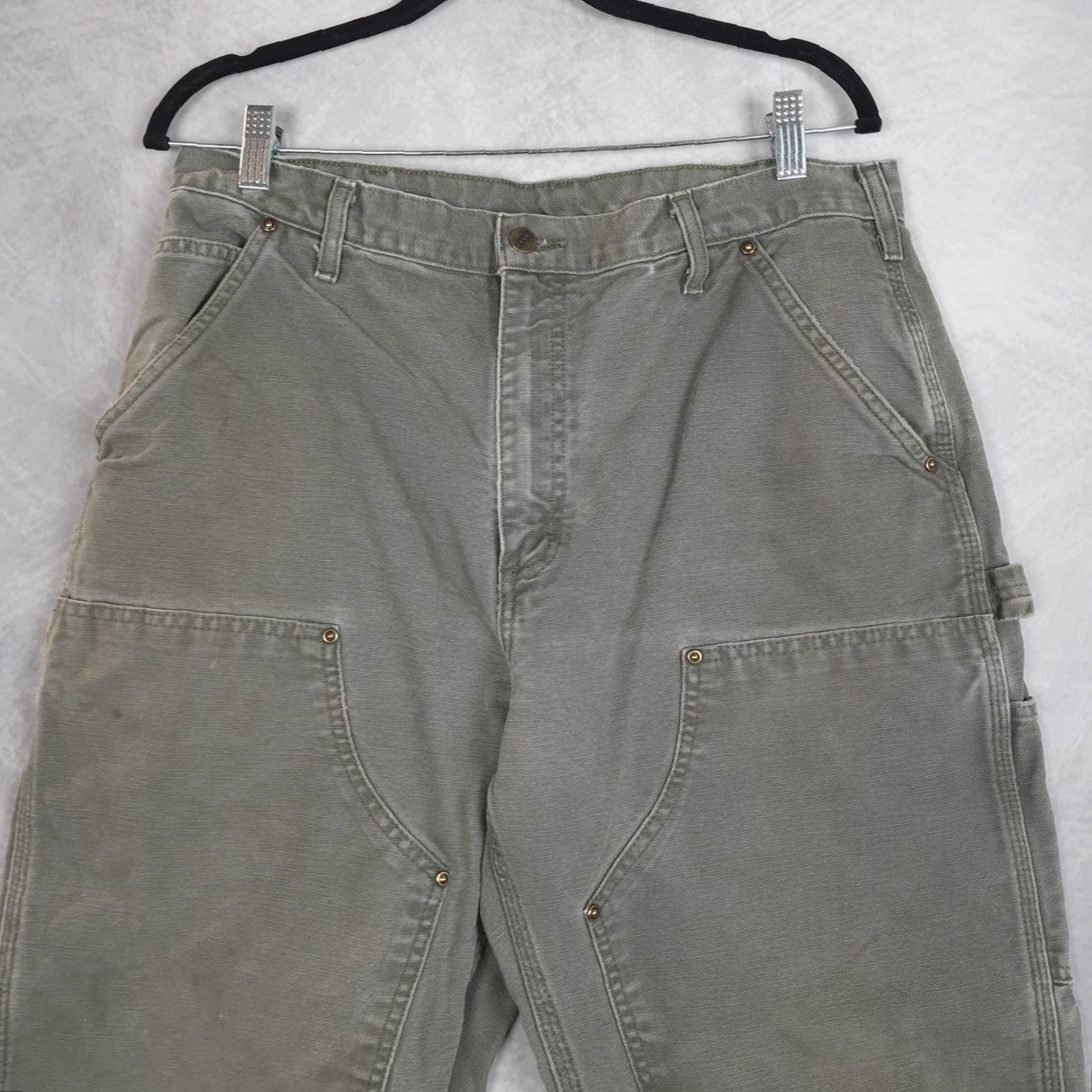 Carhartt VINTAGE Carhartt Pants Mens 35 Green Canvas Original Dungaree Fit Workwear Carpenter Straight Leg Pockets Size US 35 - 2 Thumbnail