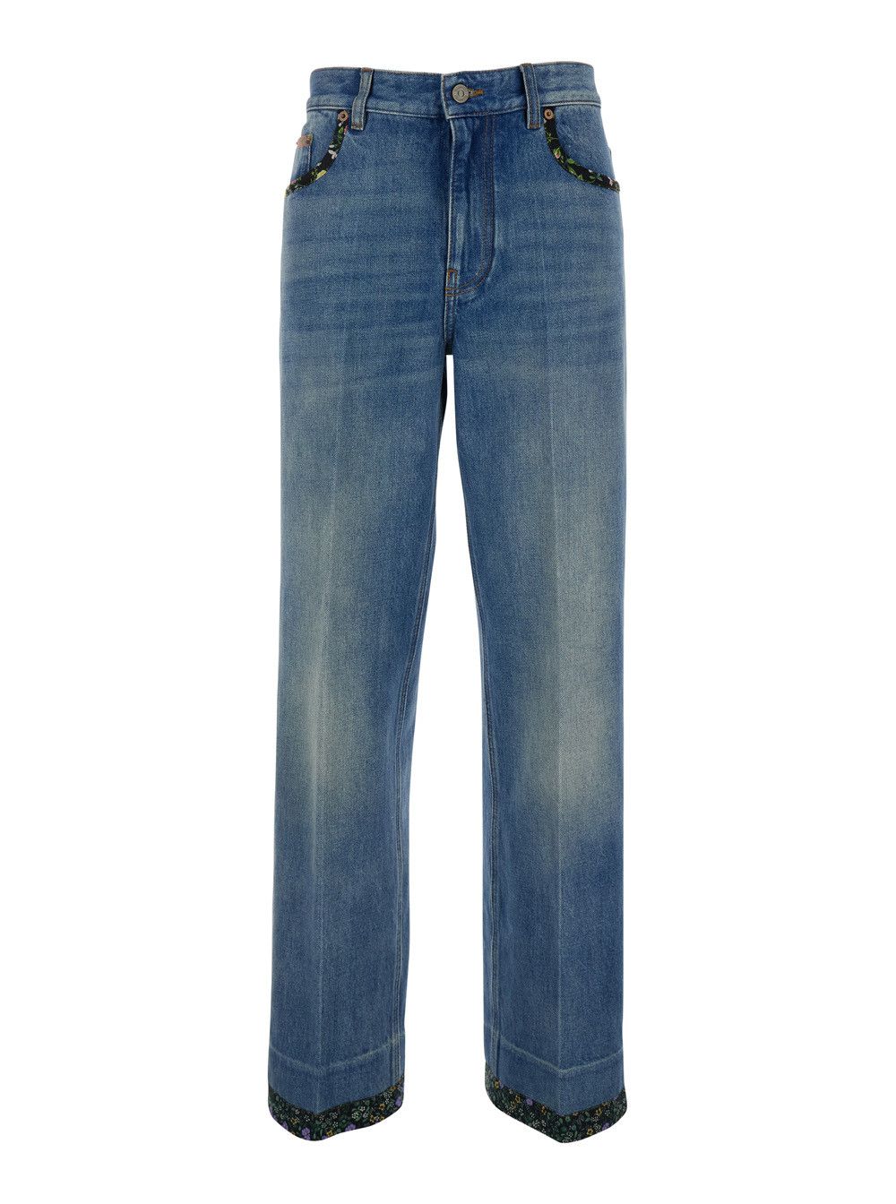 VALENTINO Jeans with floral print fabric border detail