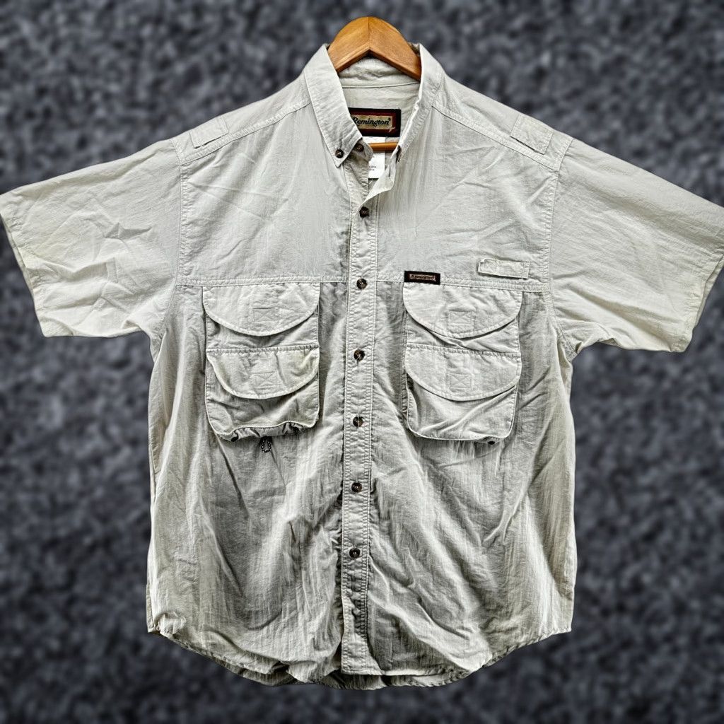 Vintage Remington Button-Up Shirt Gray Men's Large Short Sleeve Pockets Collared Size US L / EU 52-54 / 3 - 1 Thumbnail