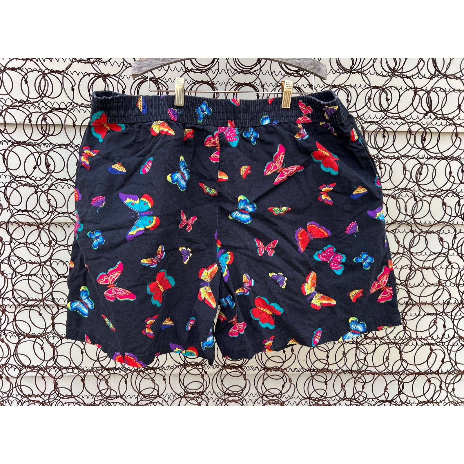 Vintage Butterfly All Over Print Button Up Blouse Shorts Set 1X Size XL / US 12-14 / IT 48-50 - 4 Thumbnail