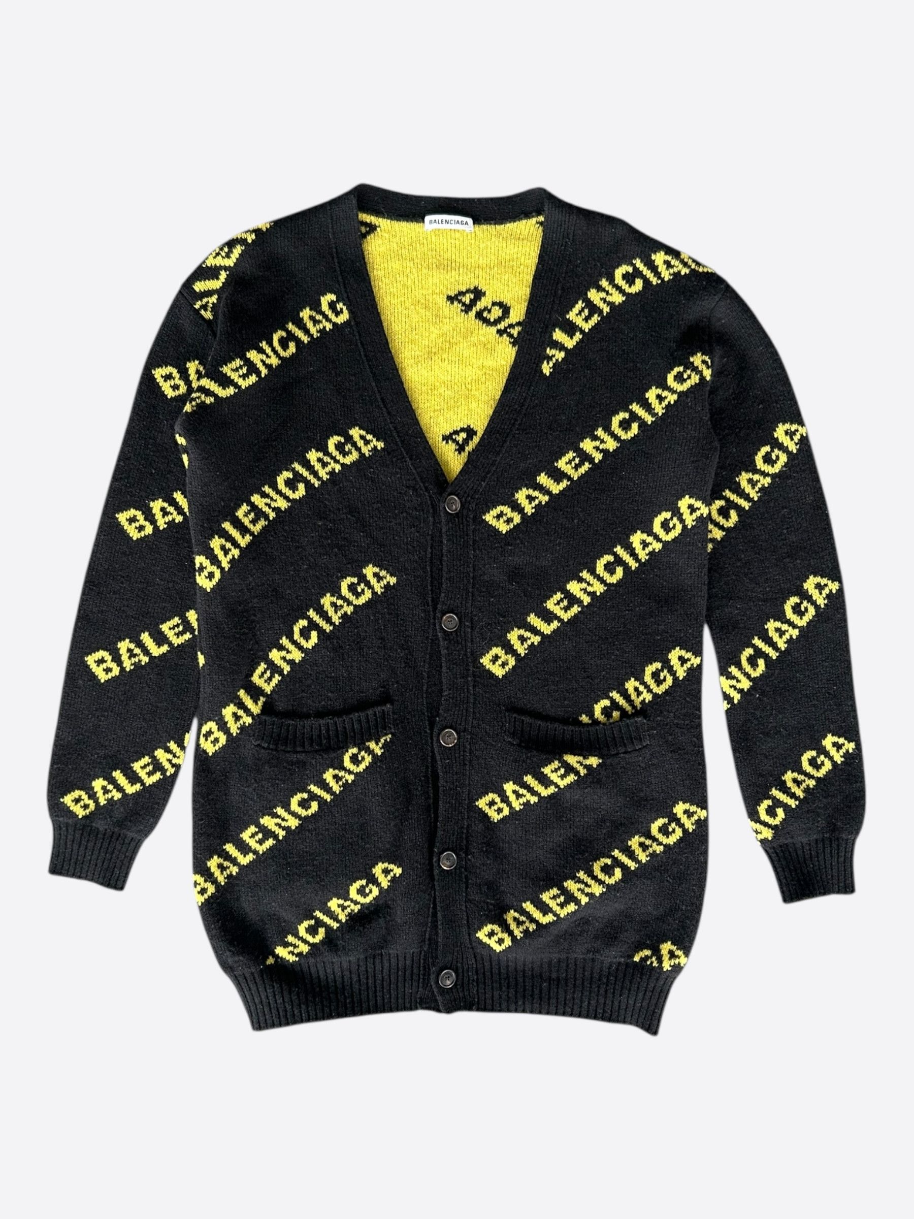 Balenciaga Balenciaga Black & Yellow All Over Logo Cardigan Size US L / EU 52-54 / 3 - 1 Thumbnail