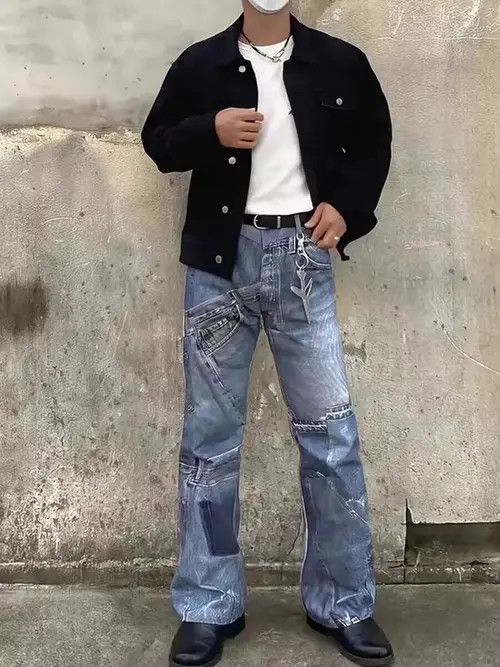 Jean Digitally printed distressed washed denim trousers Size US 32 / EU 48 - 4 Thumbnail