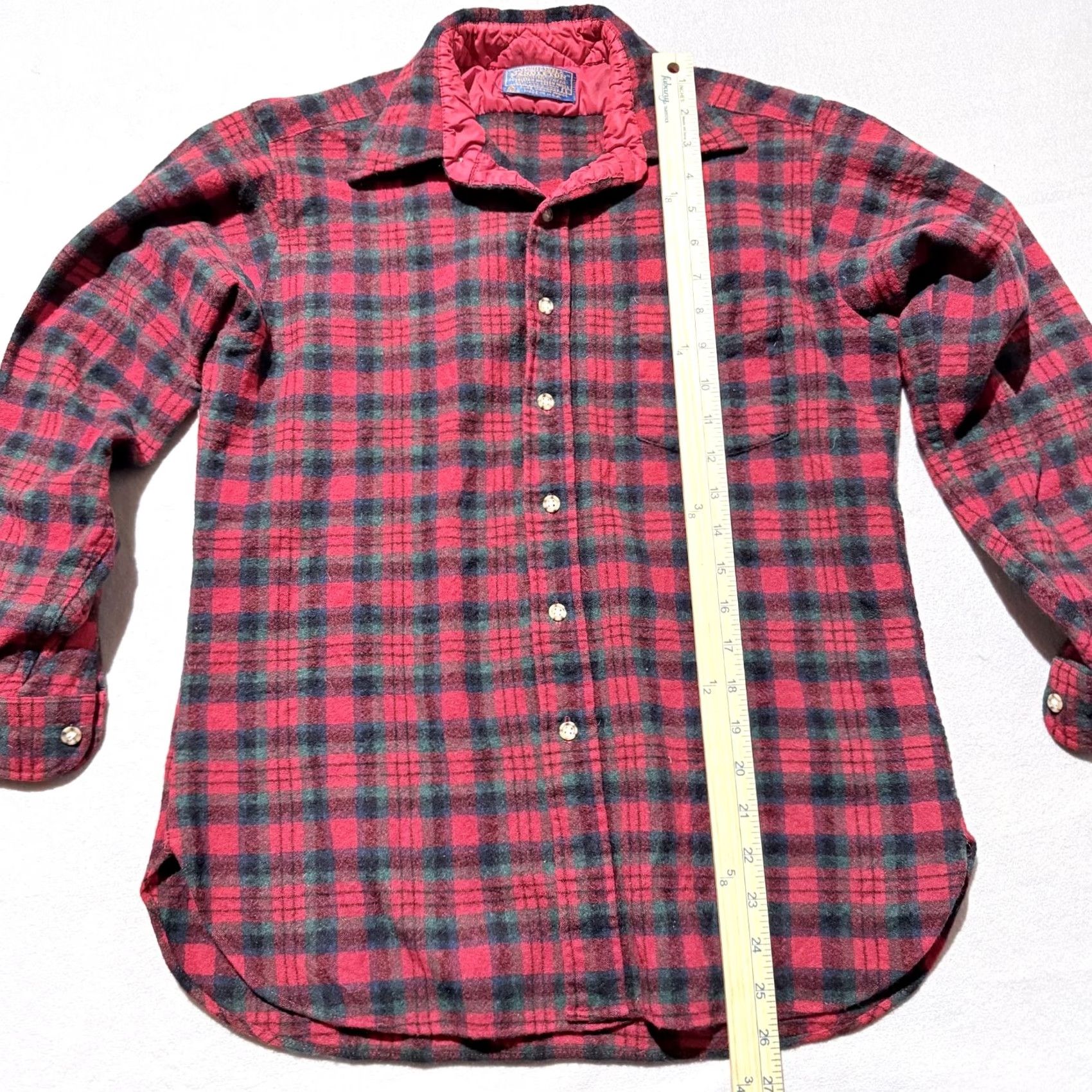 Pendleton VINTAGE Pendleton Shirt Men Wool Flannel Plaid Green Red USA Made Large Size US L / EU 52-54 / 3 - 3 Thumbnail