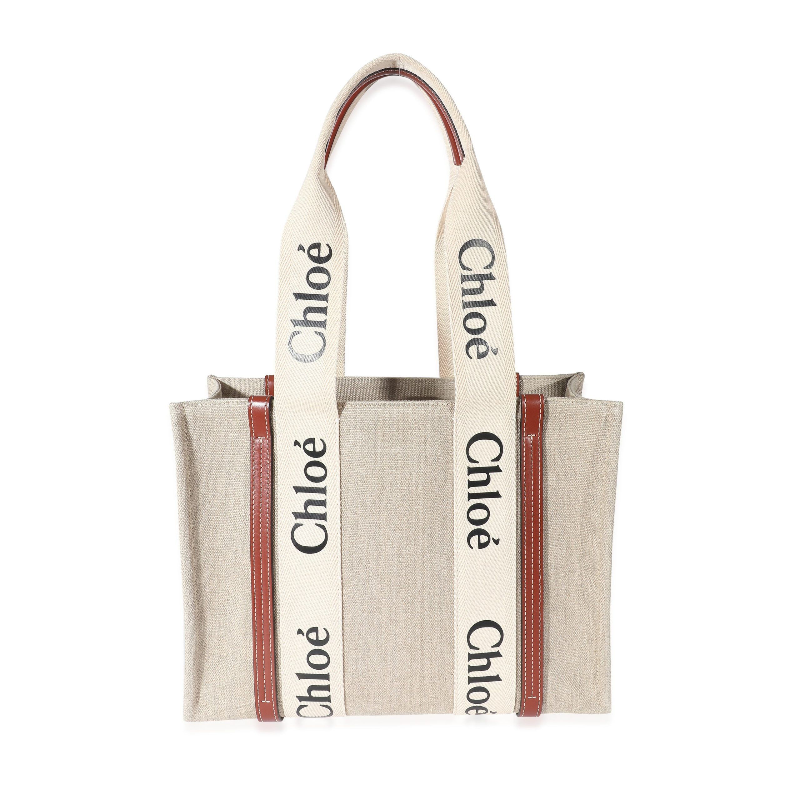 image of Chloe Beige Canvas Medium Woody Tote, Women's