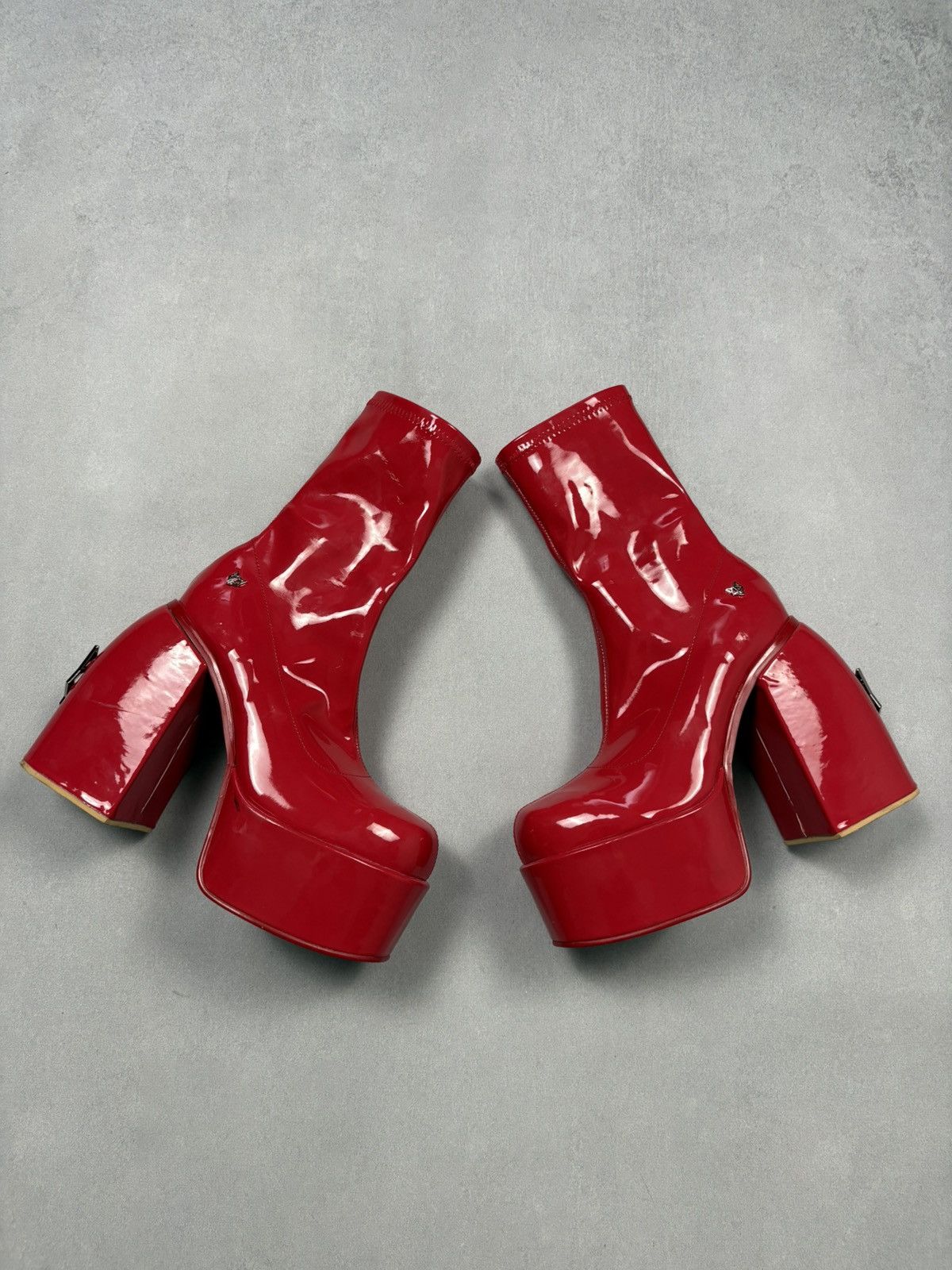 NAKED WOLFE Naked Wolfe Style Red Patent Platform Boots Chunky Heel Y2K Size US 7 / IT 37 - 1 Thumbnail