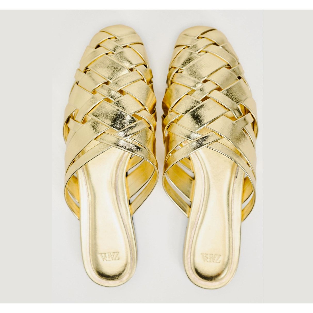 Zara ZARA Gold Woven Metallic Flat Mules NWT Size US 7.5 / IT 37.5 - 9 Thumbnail