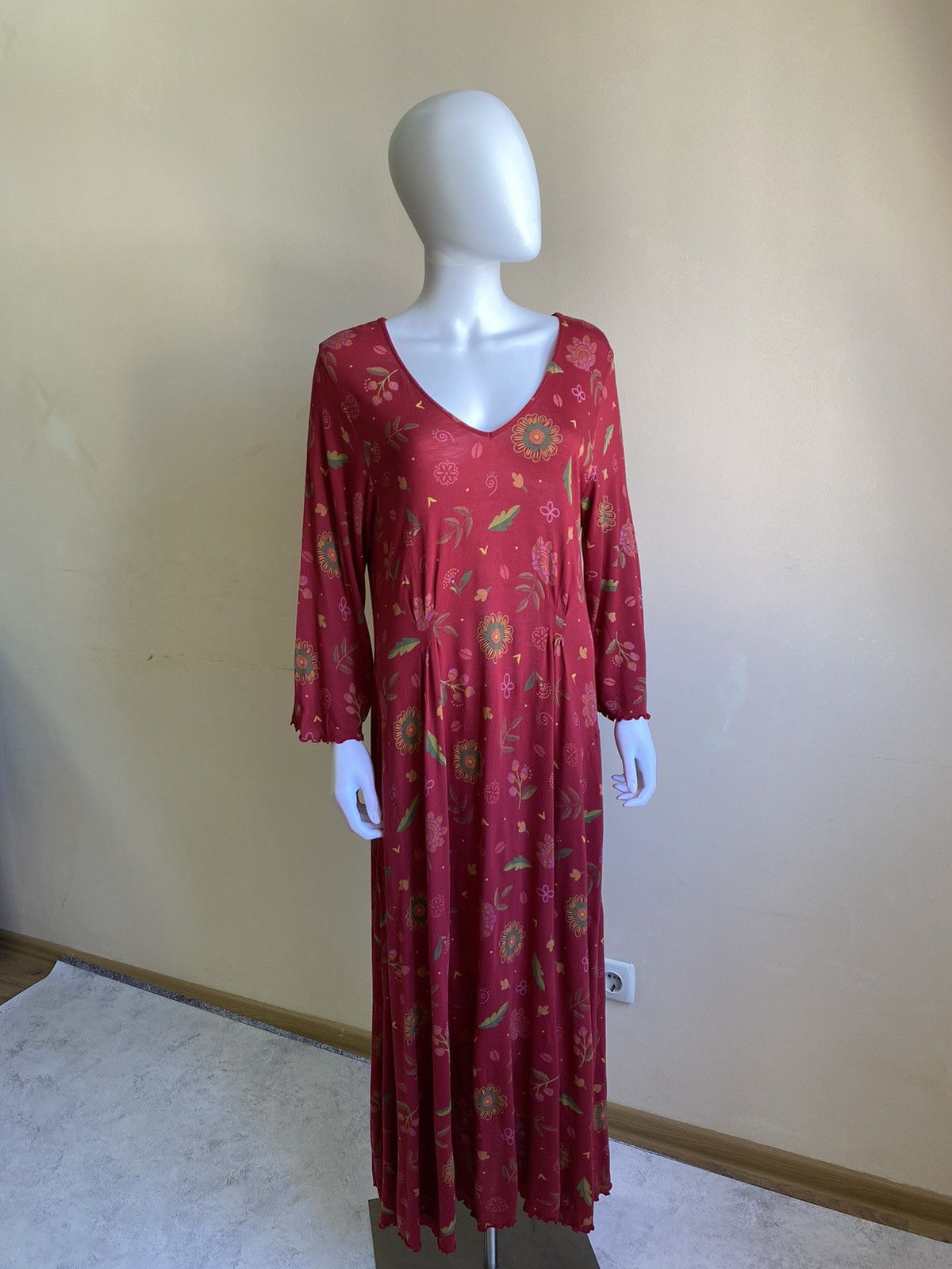 Gudrun Sjoden Gudrun Sjoden Red Floral Long Sleeve Maxi Dress Size L Size L / US 10 / IT 46 - 2 Thumbnail