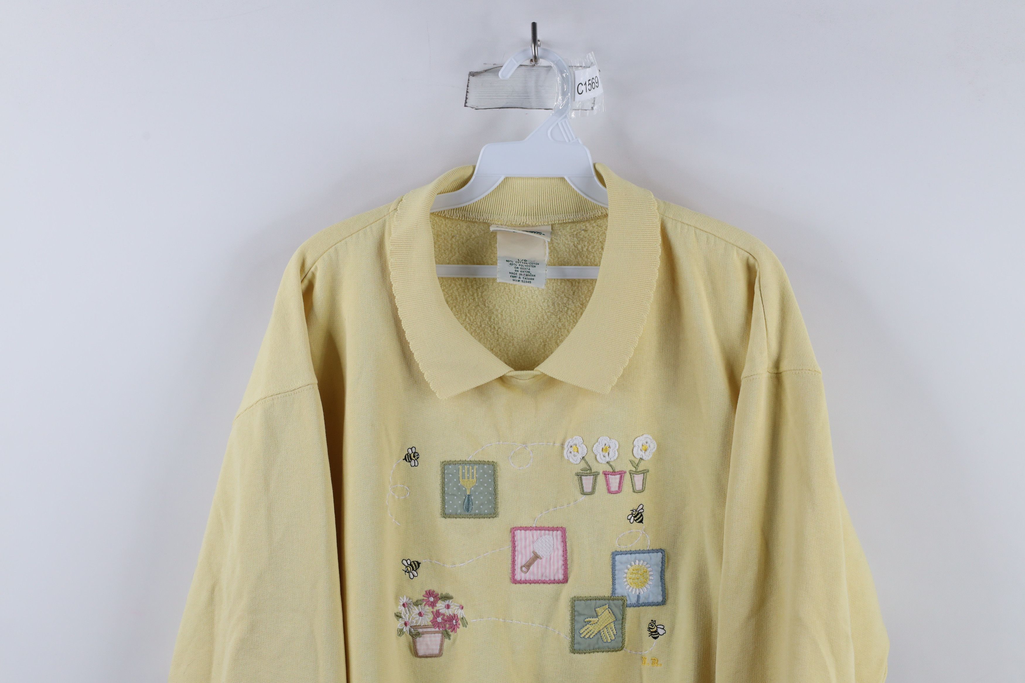 Vintage Vintage 90s Country Primitive Garden Bee Collared Sweatshirt Size L / US 10 / IT 46 - 2 Thumbnail