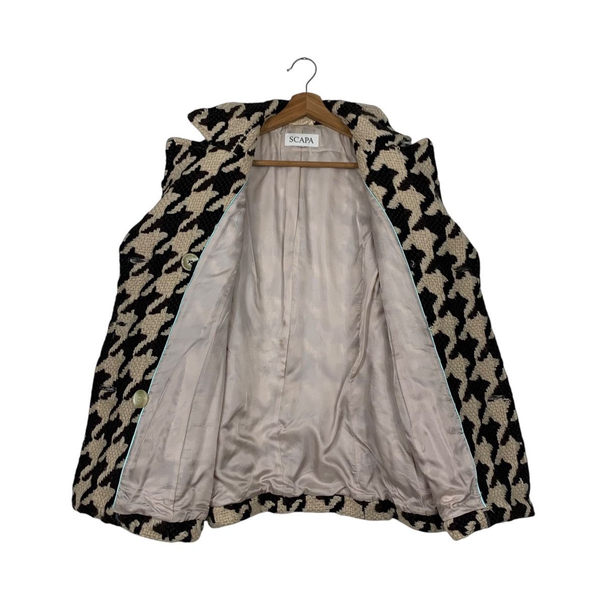 Japanese Brand SCAPA Big Houndstooth Pattern Wool Coat Jacket #2111-C92 Size M / US 6-8 / IT 42-44 - 11 Thumbnail